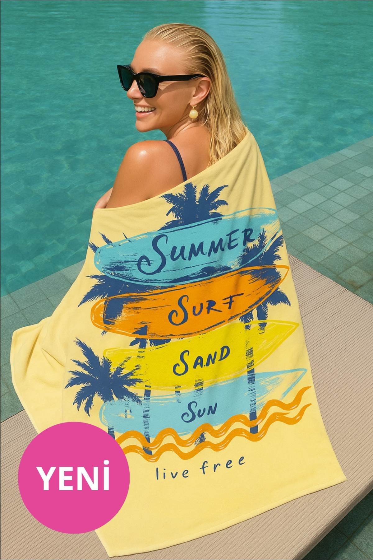 Yetişkin Unisex 70x140cm Yaz Desenli Plaj Havlusu - Banyo Havlusu - Deniz Havlusu