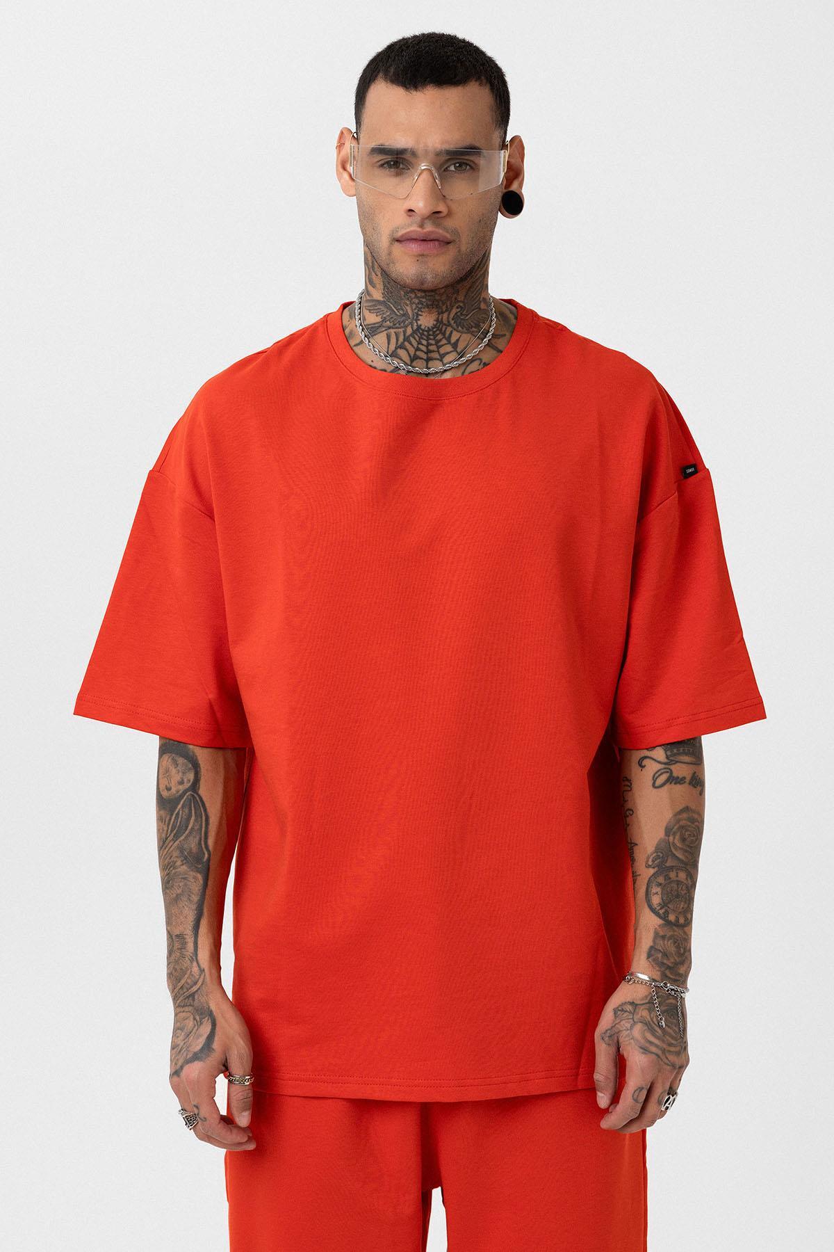 Paça Lastikli Basic Oversize Eşofman Takımı Mercan — رنگارنگ 30-123 — تصویر 6 از 8
