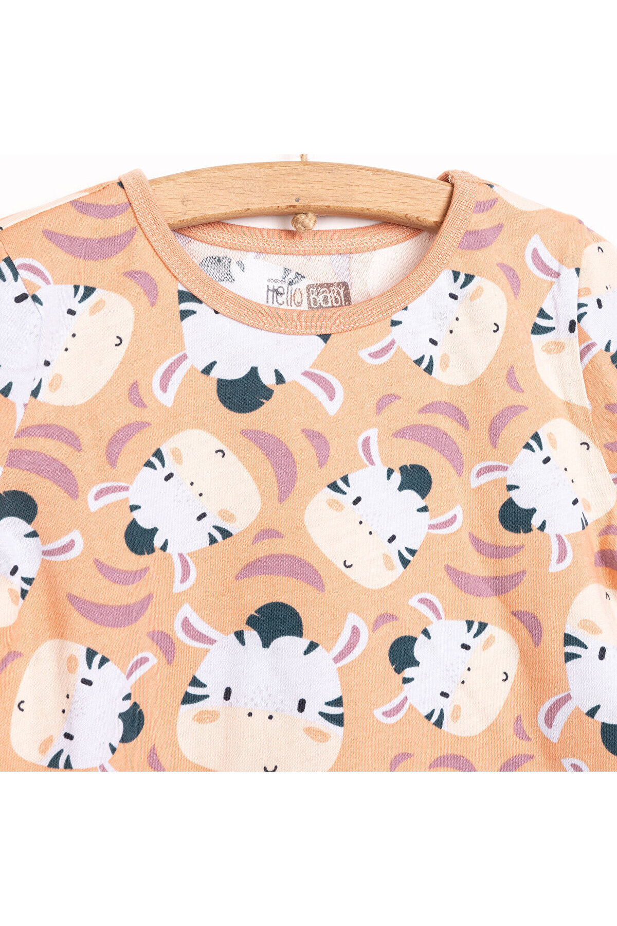 ebebek Hello Baby HelloBaby Erkek Bebek Pijama Takımı Zebra Desenli Bisiklet Yaka Reçme Paça Kısa Kol Somon fotoğrafı 3 (önizleme)