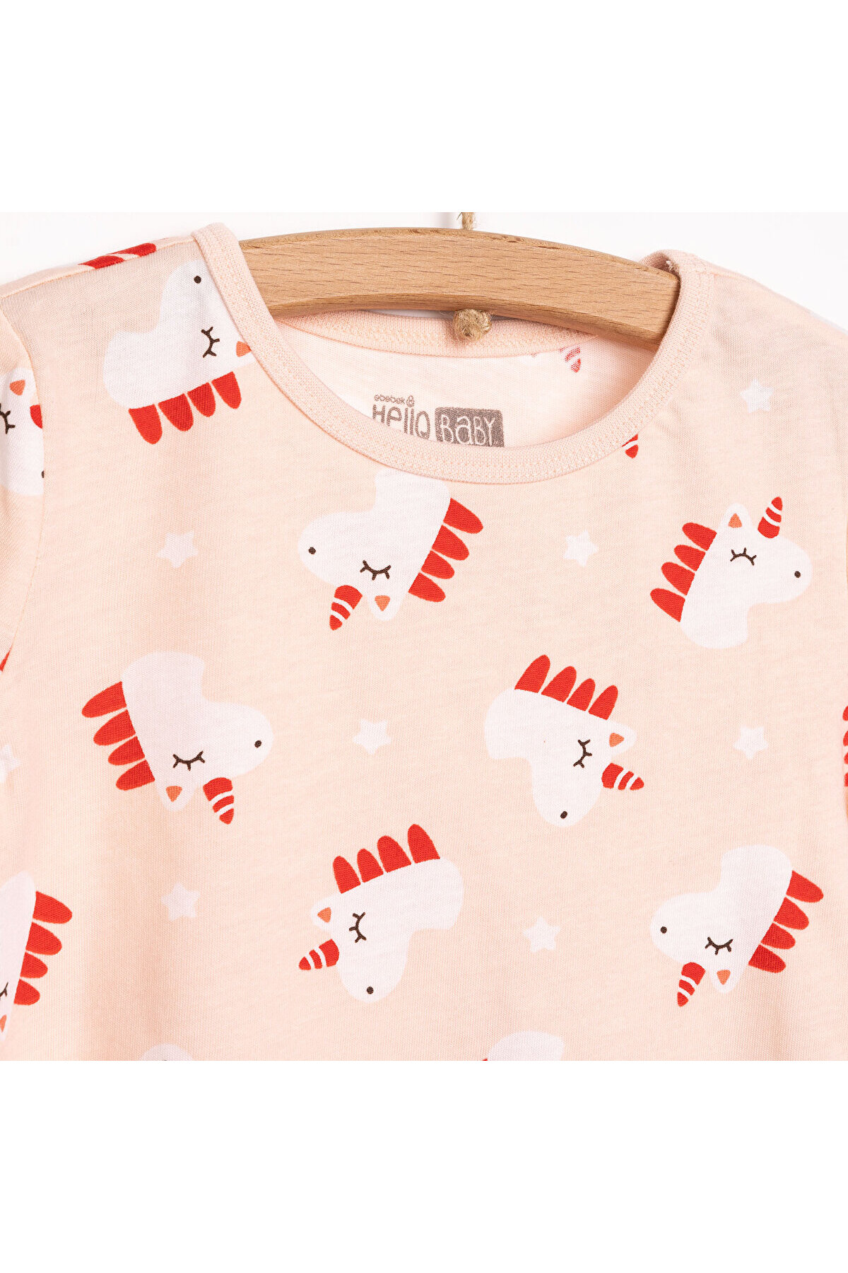 ebebek Hello Baby HelloBaby Kız Bebek Pijama Takımı Unicorn Desenli Bisiklet Yaka Reçme Paça Kısa Kol Pembe fotoğrafı 3 (önizleme)
