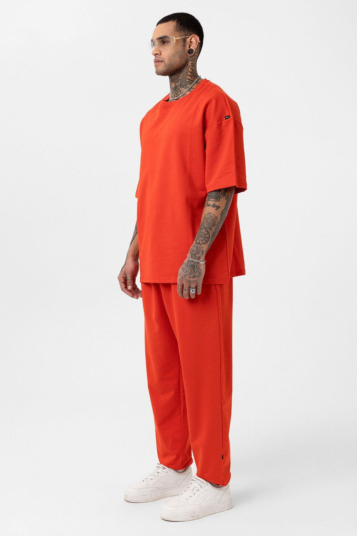 Paça Lastikli Basic Oversize Eşofman Takımı Mercan — رنگارنگ 30-123 — تصویر 4 از 8