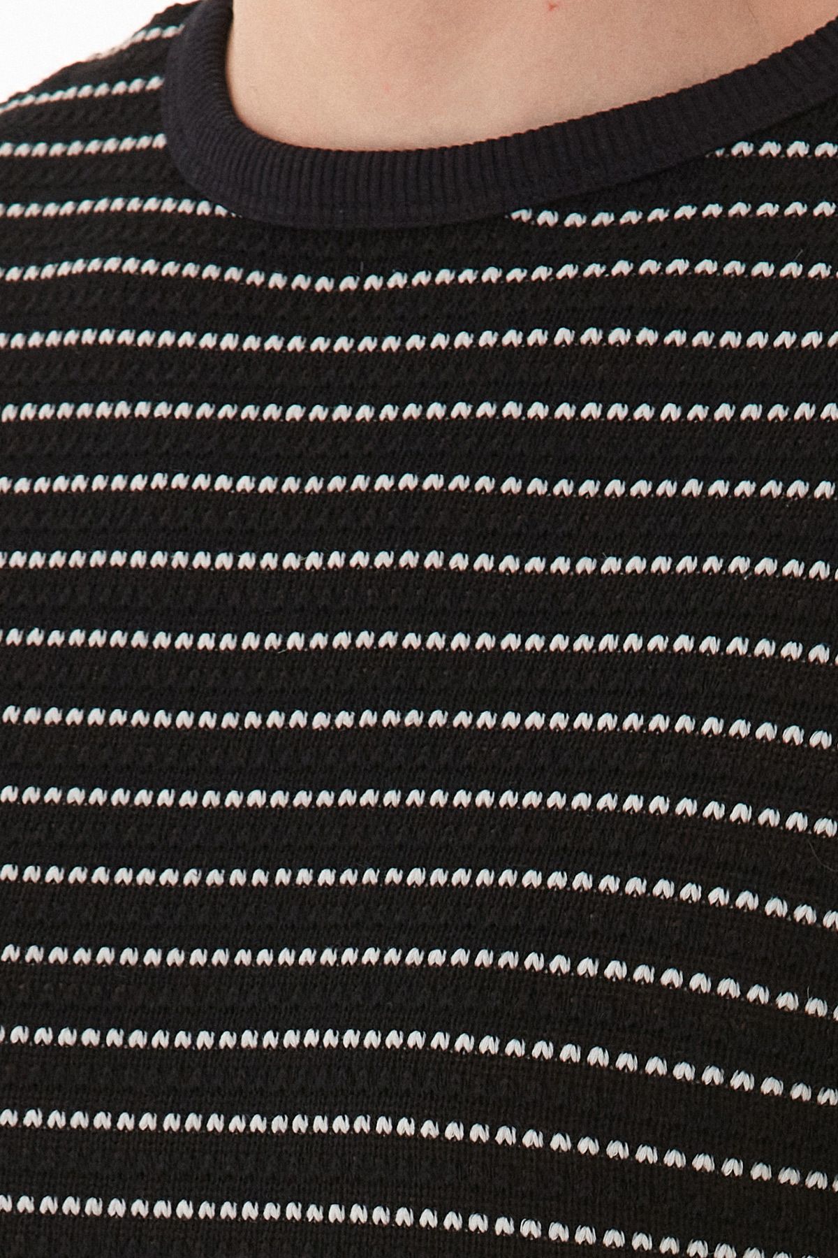 Fulla Moda-Πλεκτό μπλουζάκι με ριγέ Crew Neck 6