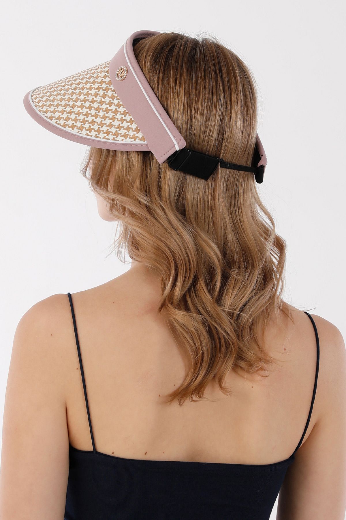Fulla Moda-Houndstooth patterned visor adjustable straw hat 4