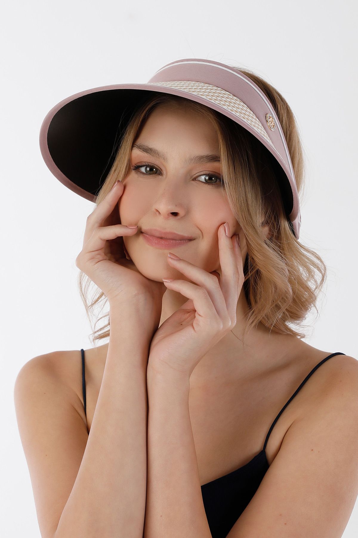 Fulla Moda-Houndstooth patterned visor adjustable straw hat 2