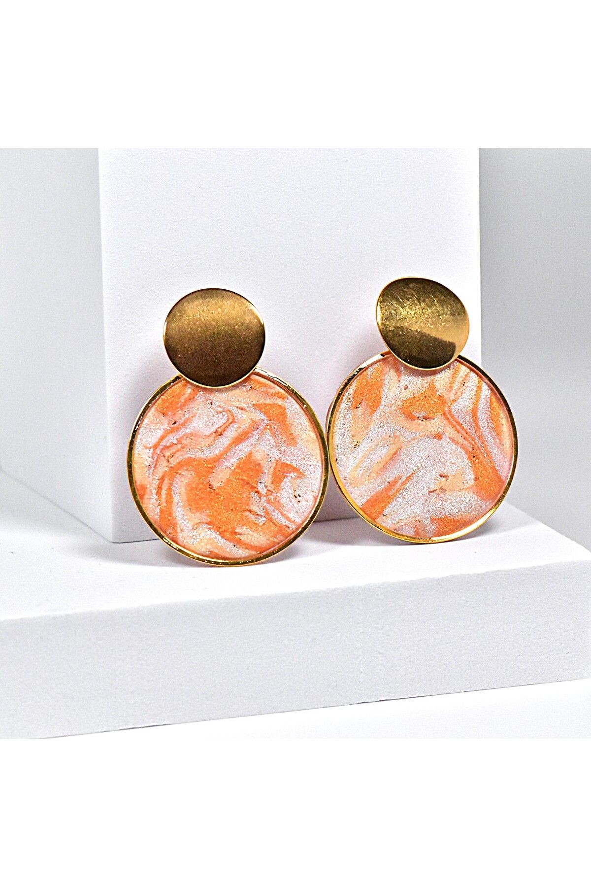 NARRU-NARRU handmade earrings, round, peach, cream, white and gold, Asha 16 1