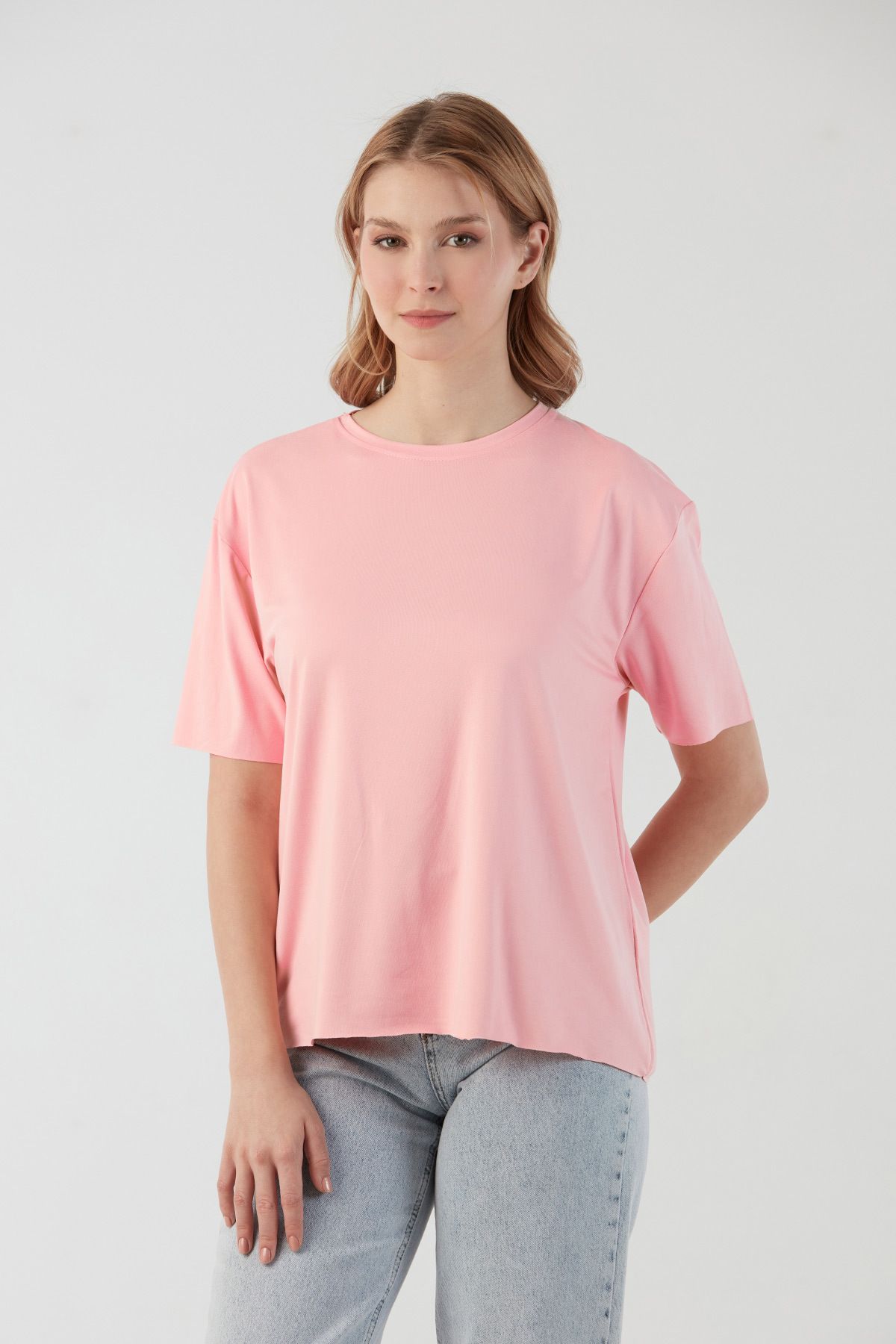 Fulla Moda-Μπλουζάκι Basic Μπλούζα Στρογγυλή Λαιμόκοψη Oversize Modal 5