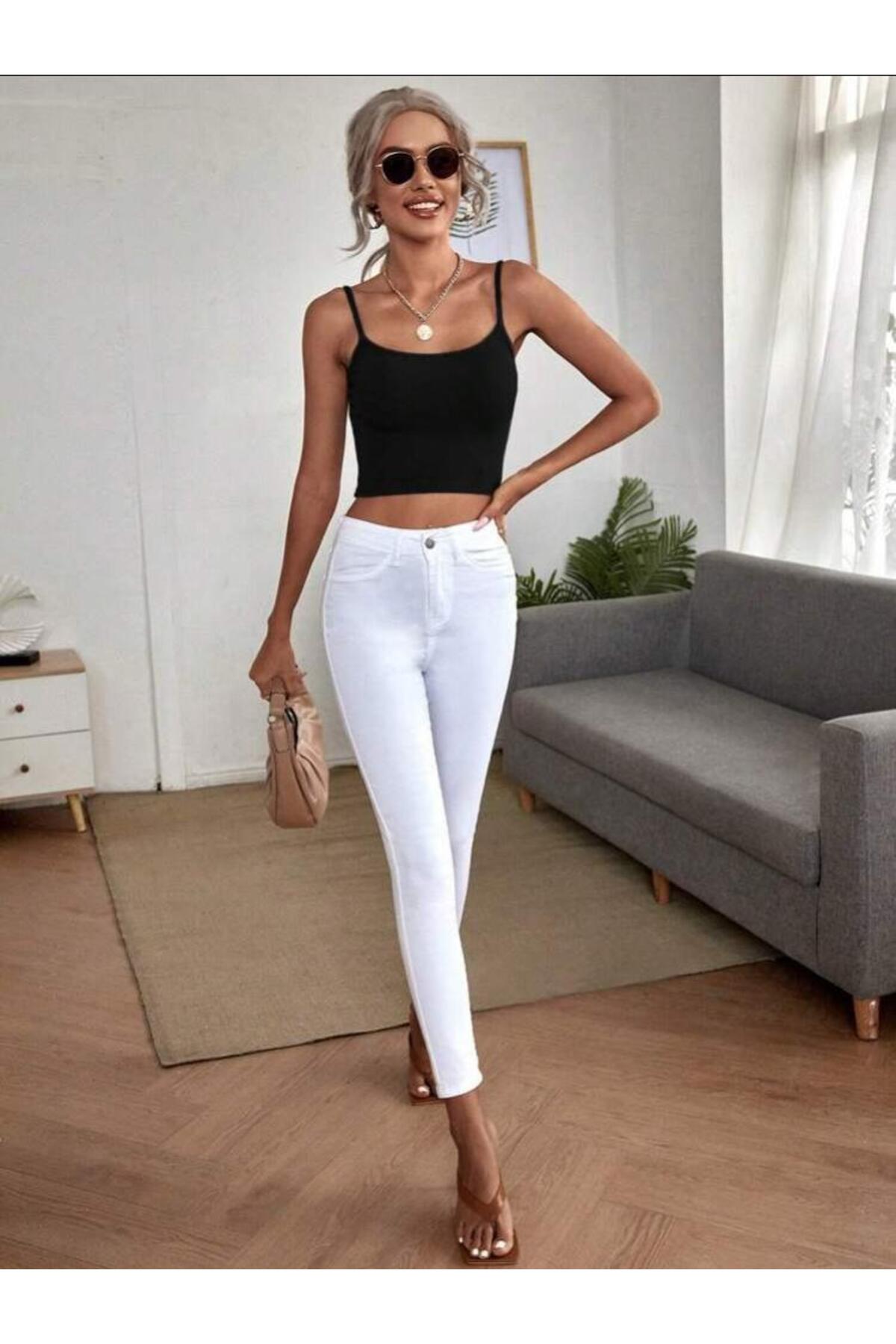 Lorya Giyim  Kadın 3'lü Paket İNCE ASKILI Fitilli Crop Basıc ATLET bluz - Görsel 4