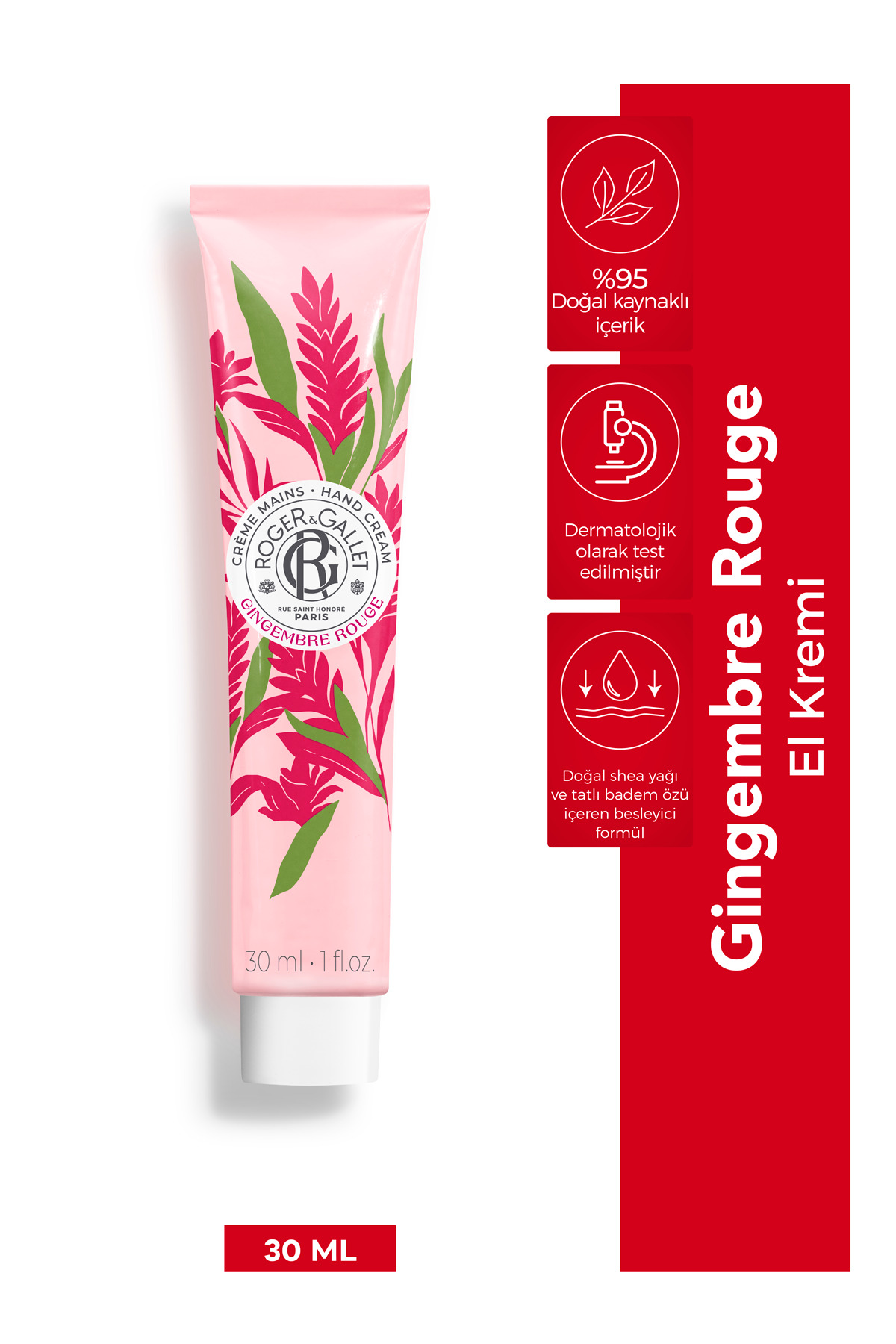Roger&Gallet Roger & Gallet Gingembre Rouge El Kremi 30 ml - Doğal Zencefil & Canlandırıcı El Bakımı — 3701436916527