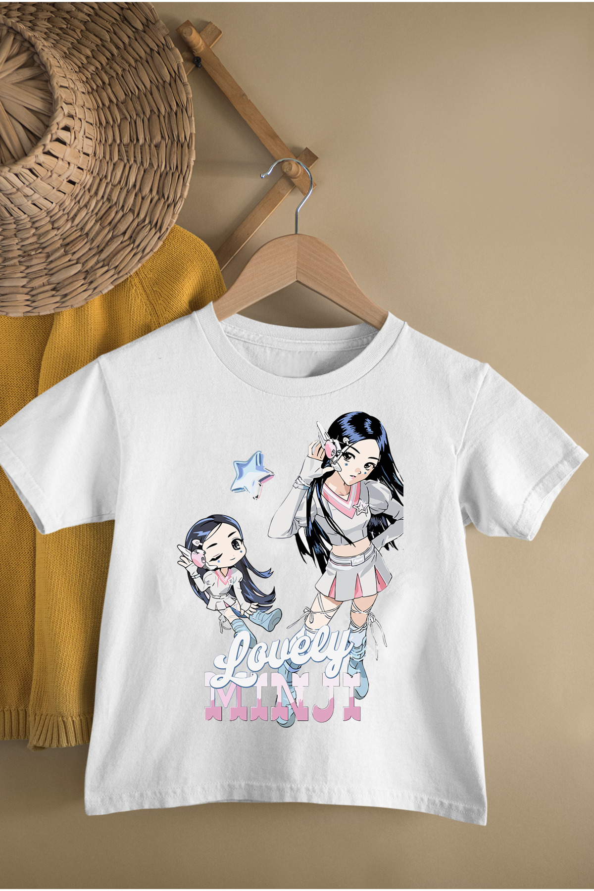 NEW JEANS K-POP GROUP LOVELY MINJI PRINTED COTTON SHORT SLEEVE YOUNG AND CHILD TSHIRT