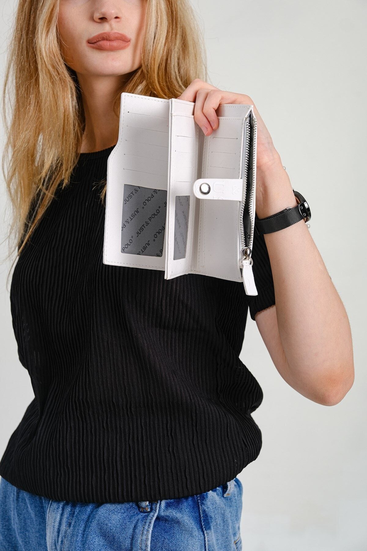 Just Polo JP-Original Just Polo Coin Zipper Vertical Multi-Compartment Women's Wallet Handheld Portfolio 19*10 cm 1 White 4