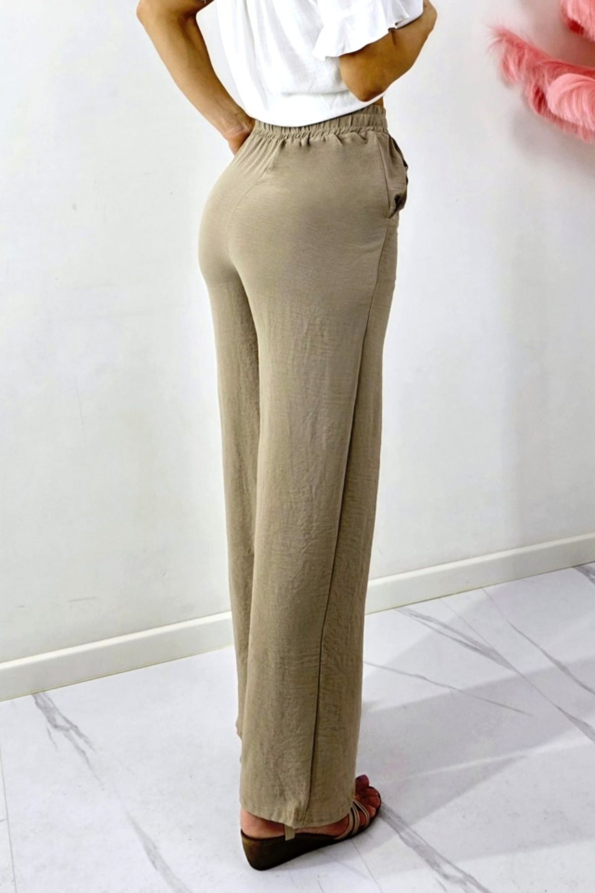 パンツ KAOS Women Straight Pants QP1CO050 1004 Beige Women's Loose Wide Leg Pants Ladies Drawstring Cotton