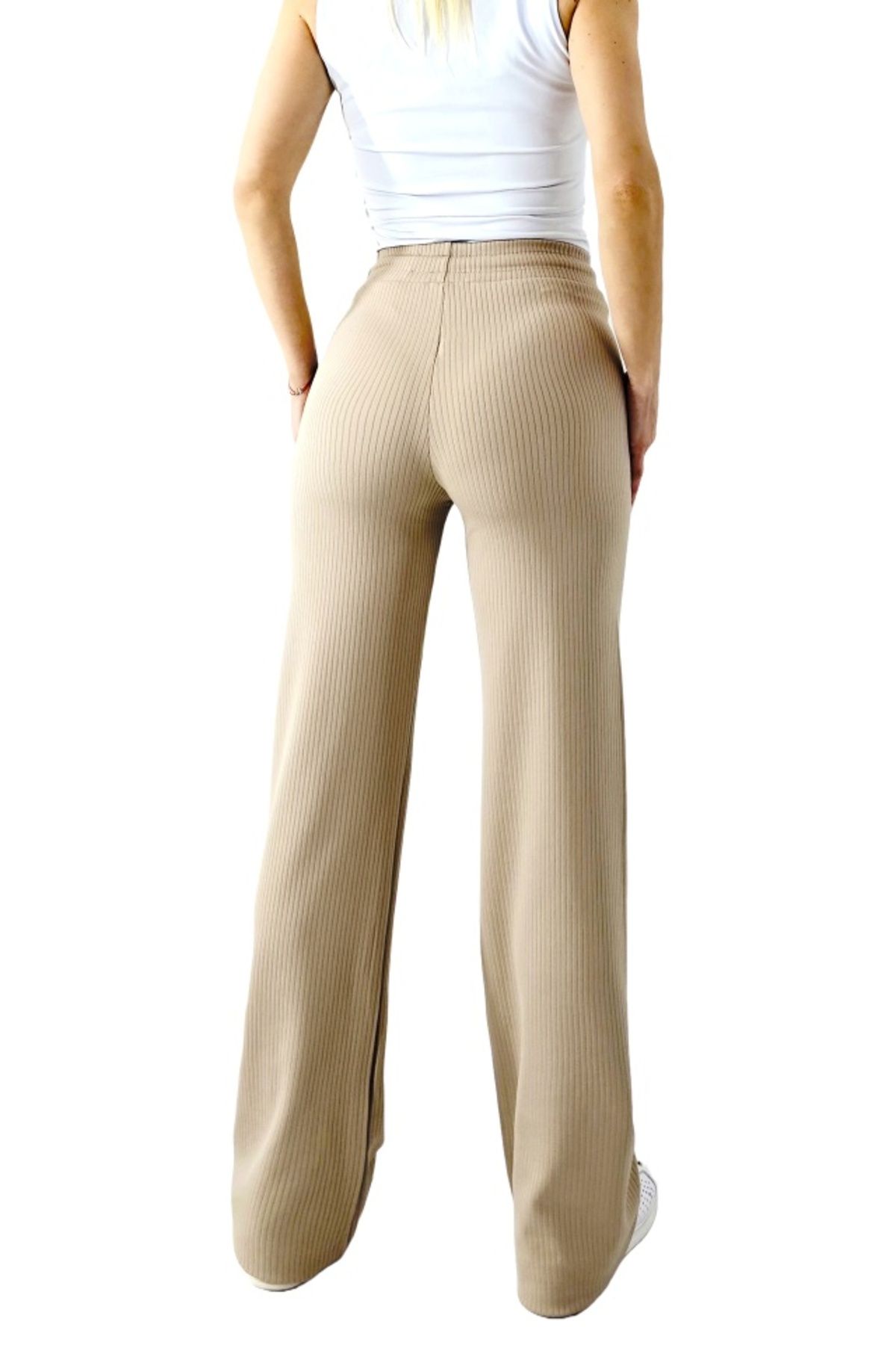 FashionForYou-JANG casual pants, textured material and drawstring at the waist, Cream, L 6