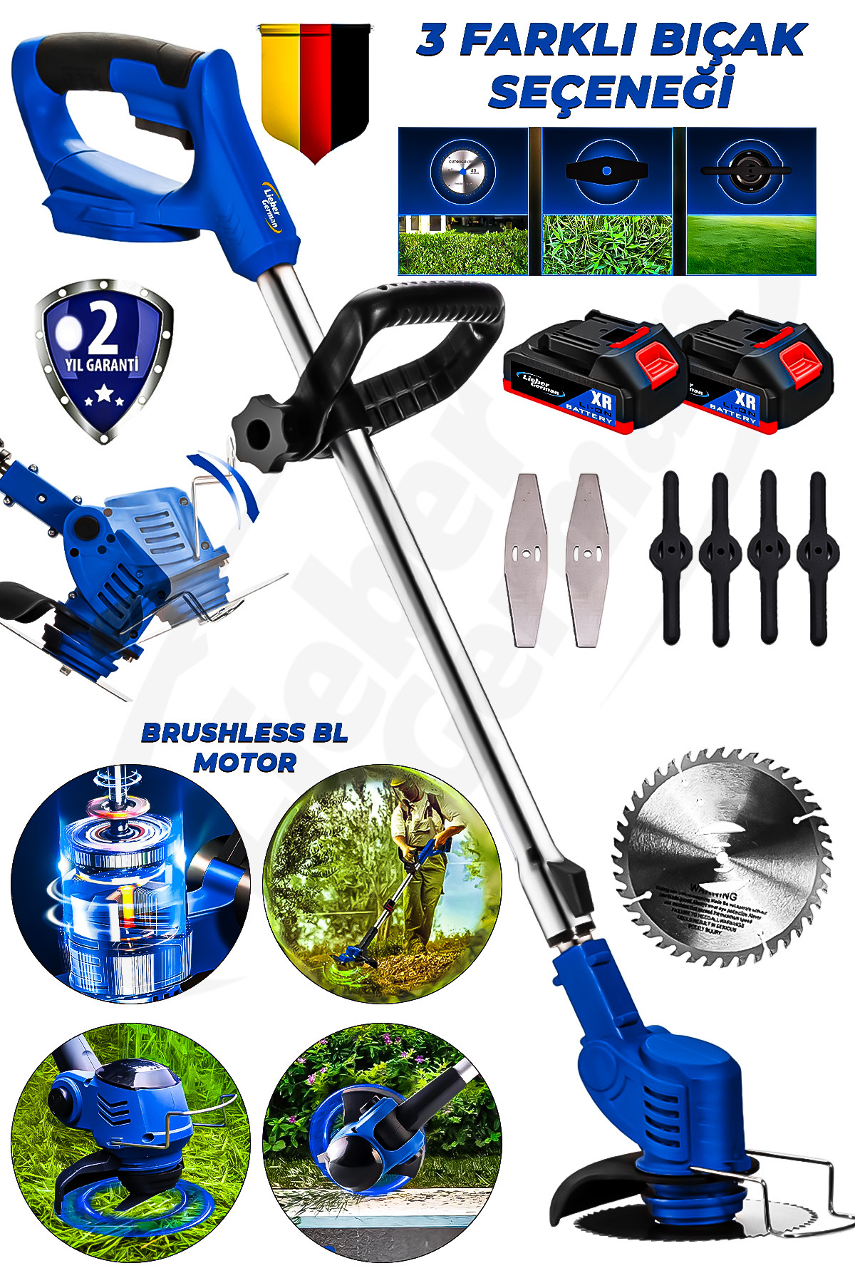 Lieber German MRS BLU 21 Volt 2 Ah BL Kömürsüz Motor 2x Batarya Ot