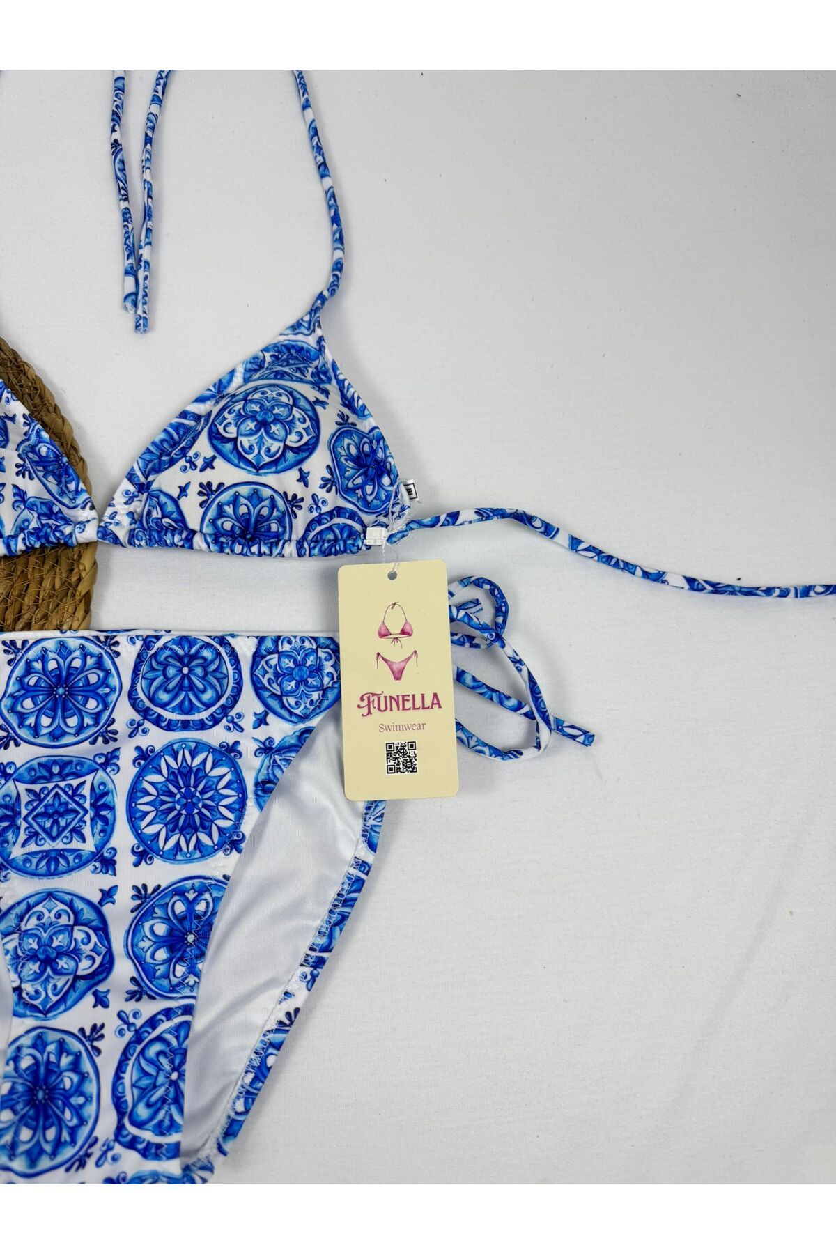 FUNELLA-Stylish Lycra Blue Patterned Double Triangle Bikini Set 2