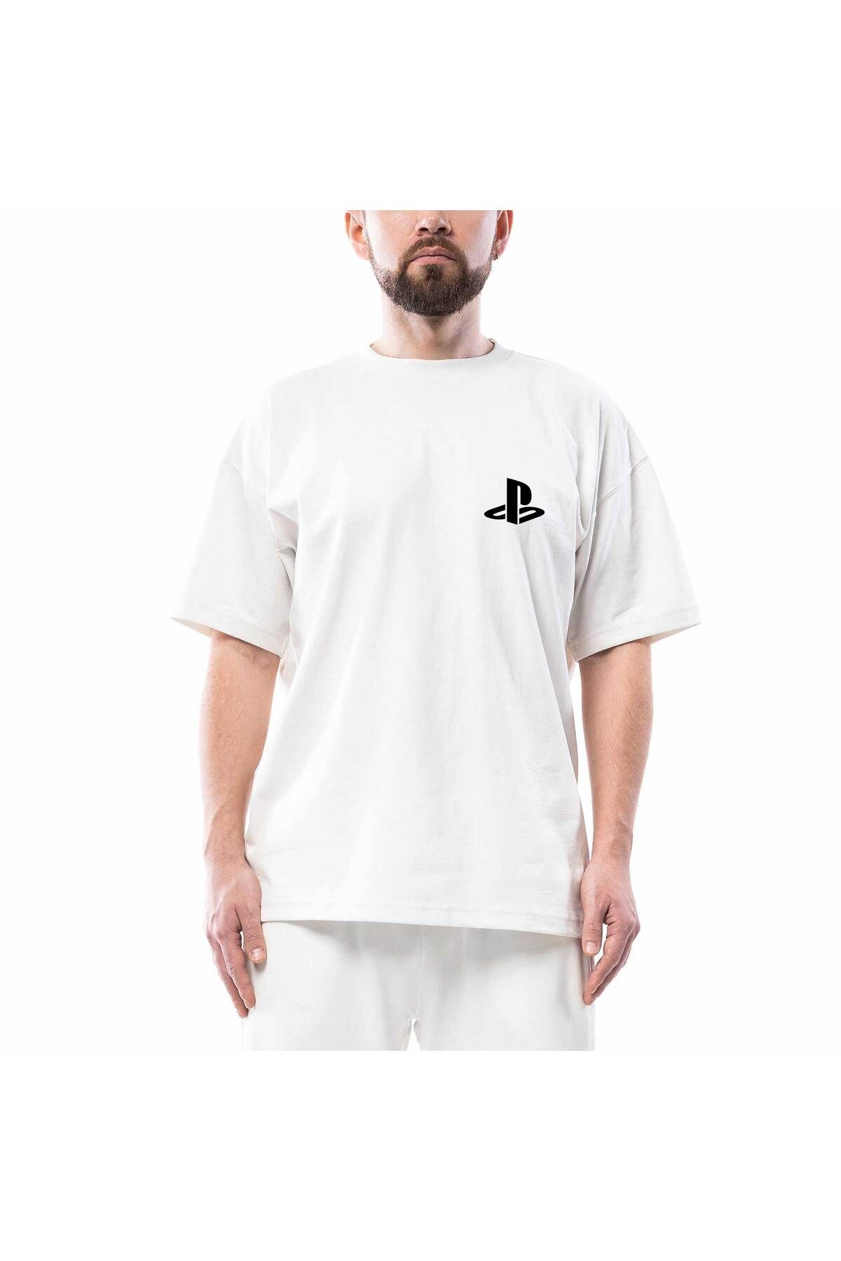 Z zepplin-Playstation Logo Black Oversize White T-Shirt 1