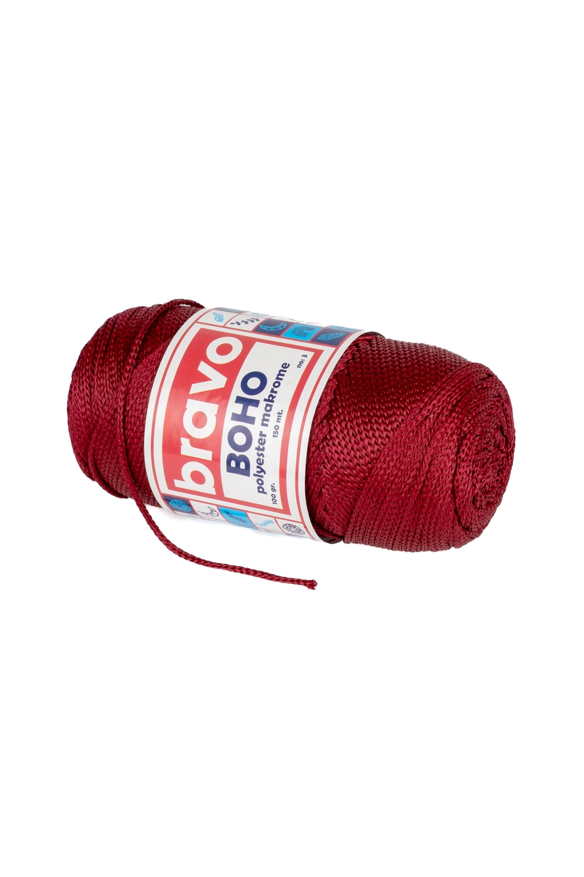 Boho Polyester Macrame Yarn 1.5 Mm 100 Gr 150 Meters No: 3 mm (Color Code: 113) Claret Red