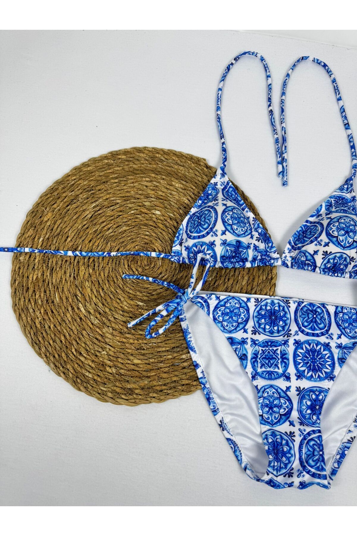 FUNELLA-Stylish Lycra Blue Patterned Double Triangle Bikini Set 3