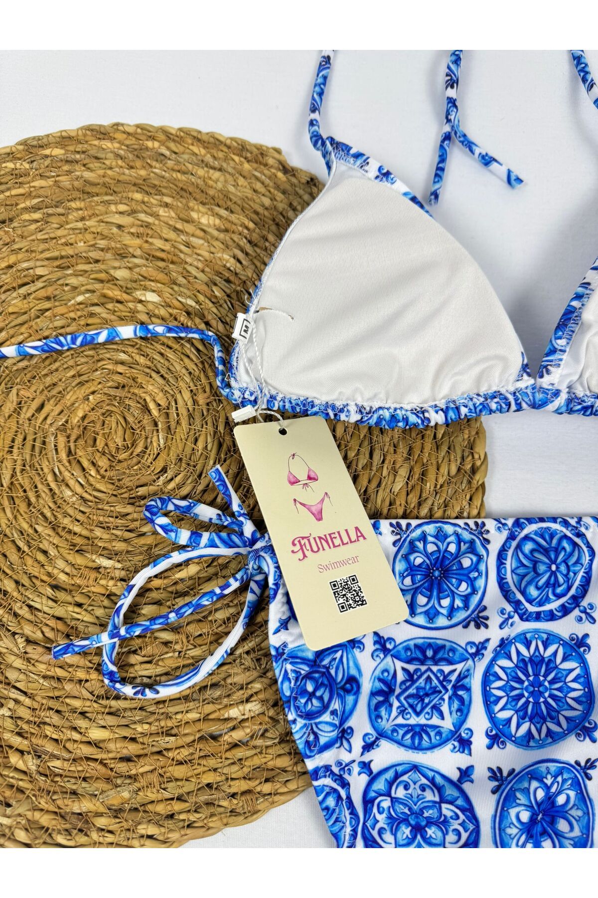 FUNELLA-Stylish Lycra Blue Patterned Double Triangle Bikini Set 4