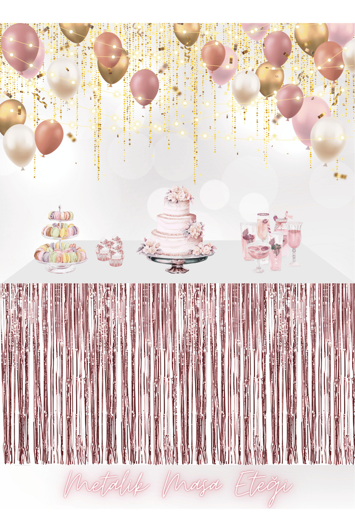 BatıDoğu Rose Gold Metalize Masa Eteği 75x270cm