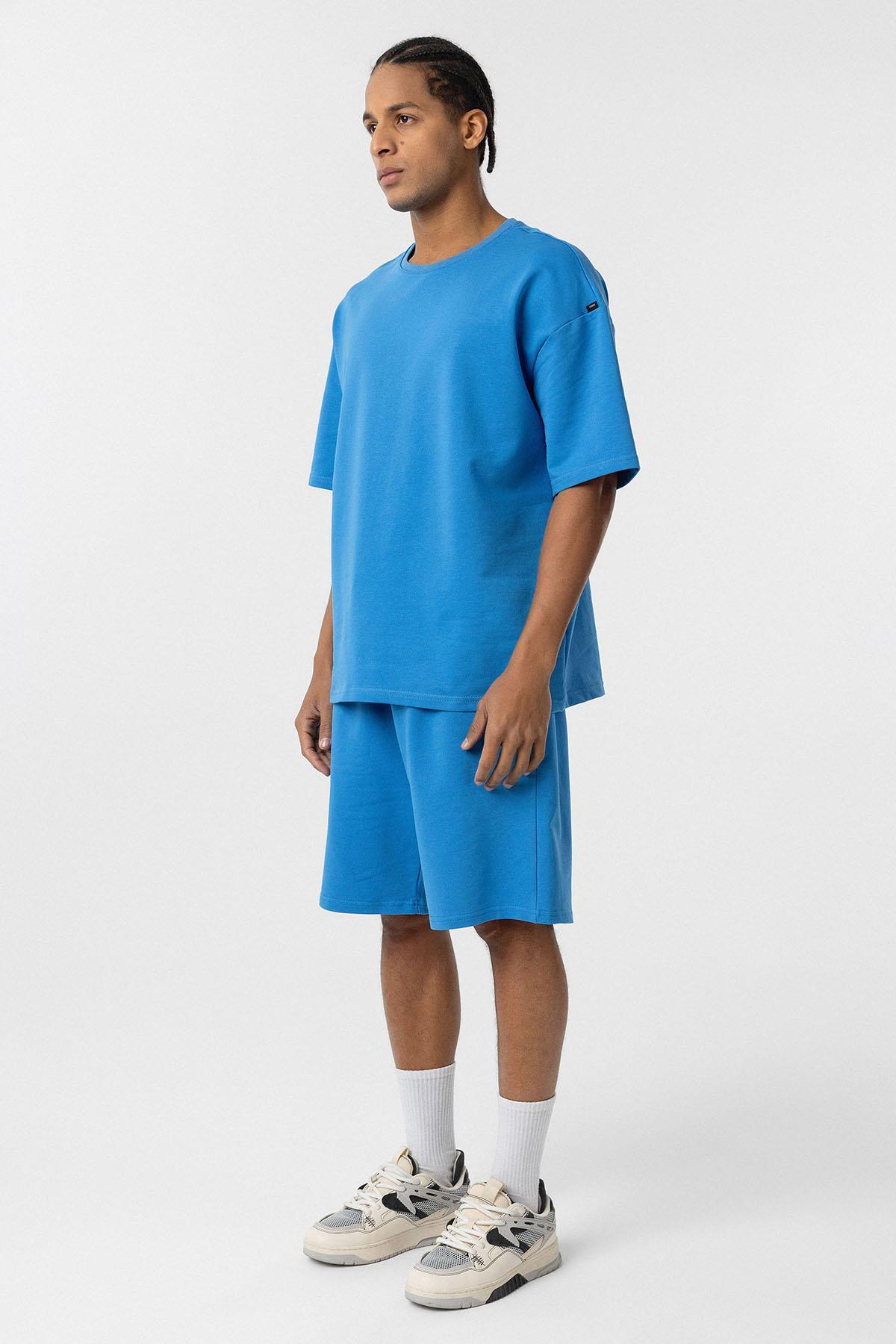 Basic Oversize Şort Takım Mavi — رنگارنگ 30-269 — تصویر 8 از 8