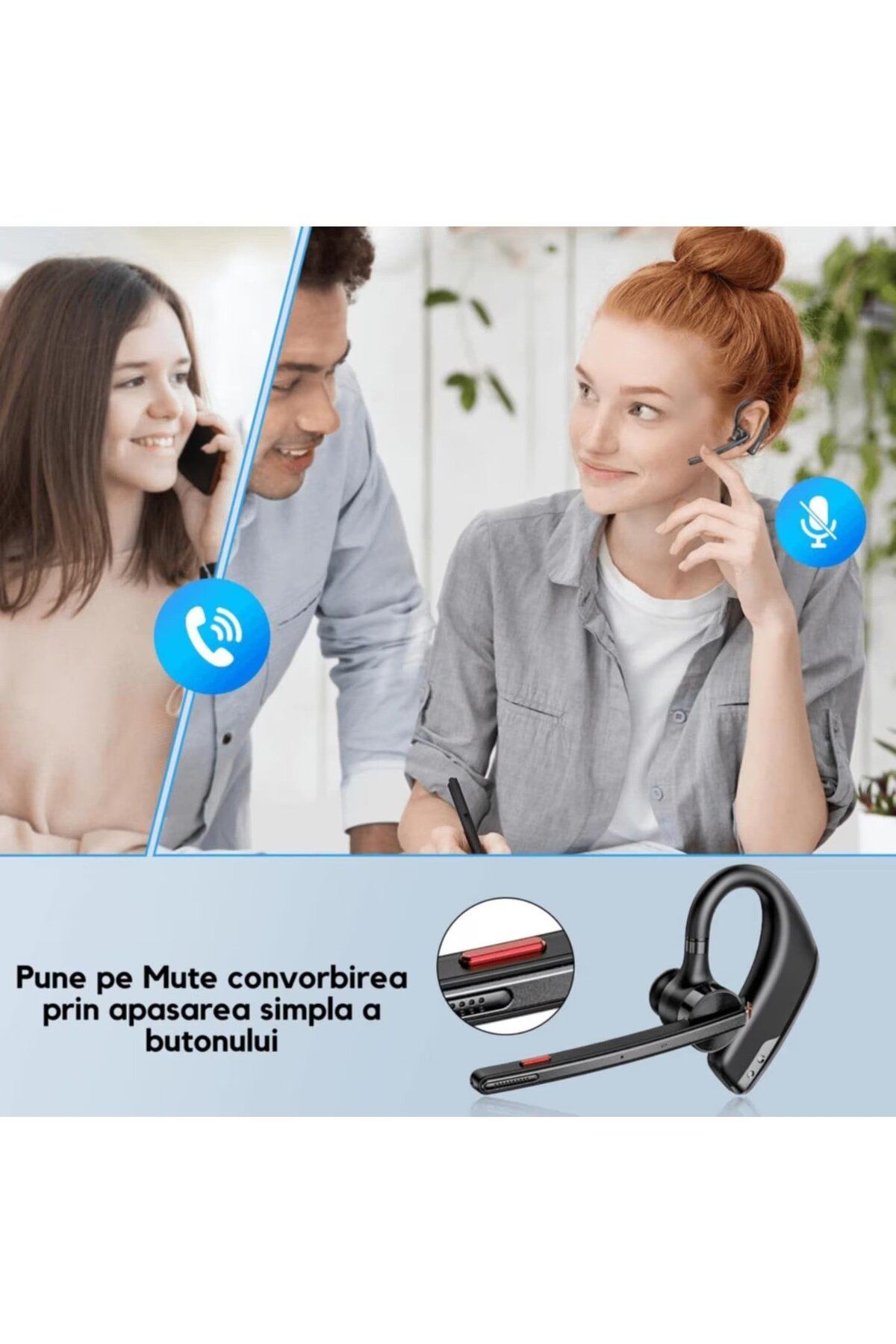 New Bee-Căști Bluetooth fără fir, baterie de 500 mAh cu autonomie de 60 de ore, cu microfon dual CVC 8.0 4