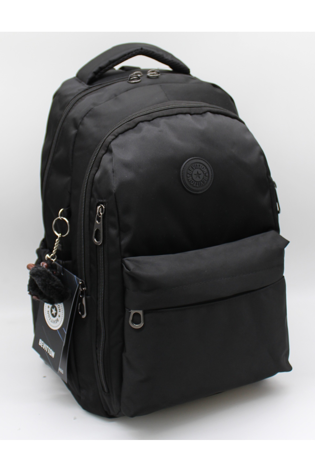 Bevitton-School Backpack Unisex Water Resistant Fabric School Bag 2500 Black 4