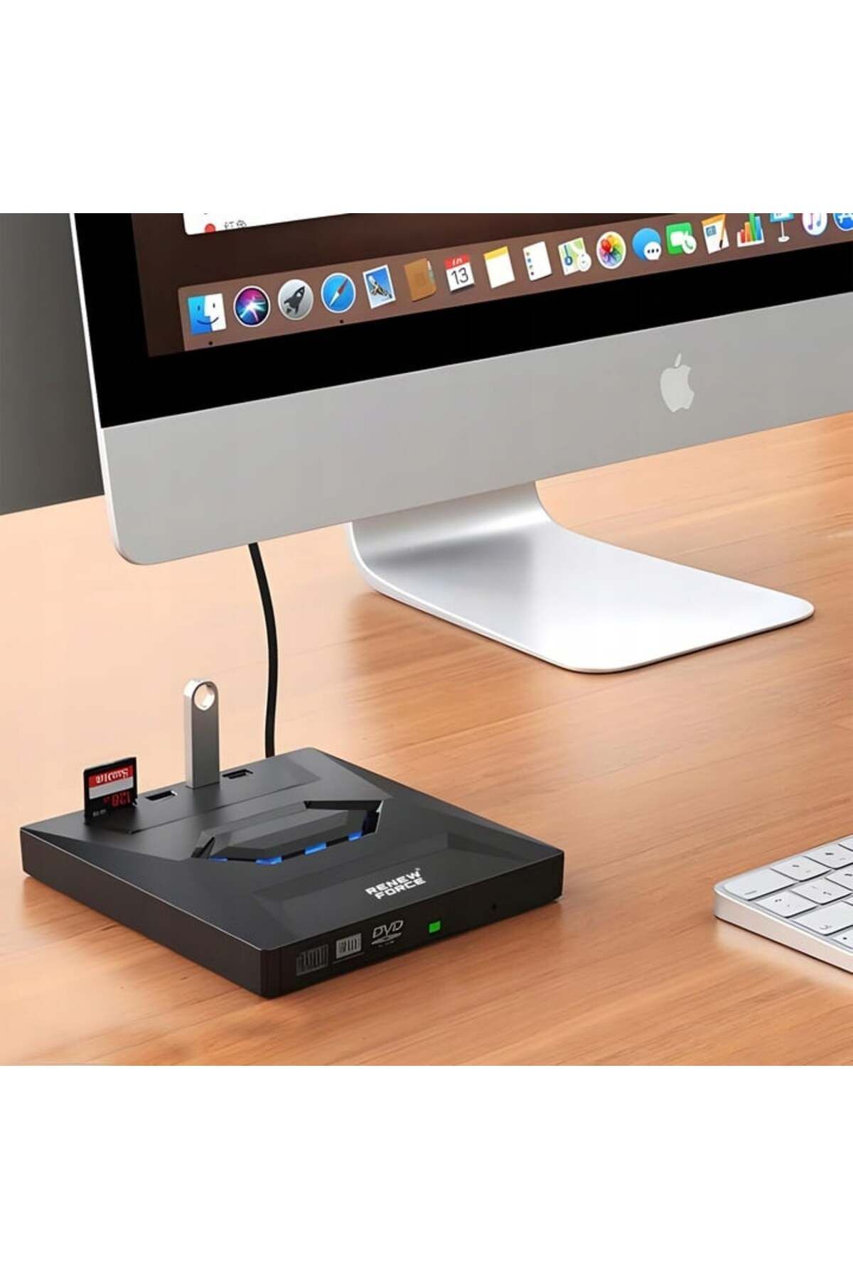 Renew Force-Unitate optică externă CD/DVD RW 5 în 1, USB 3.0, port USB-C, cititor de carduri SD și MicroSD, arzător de disc 10