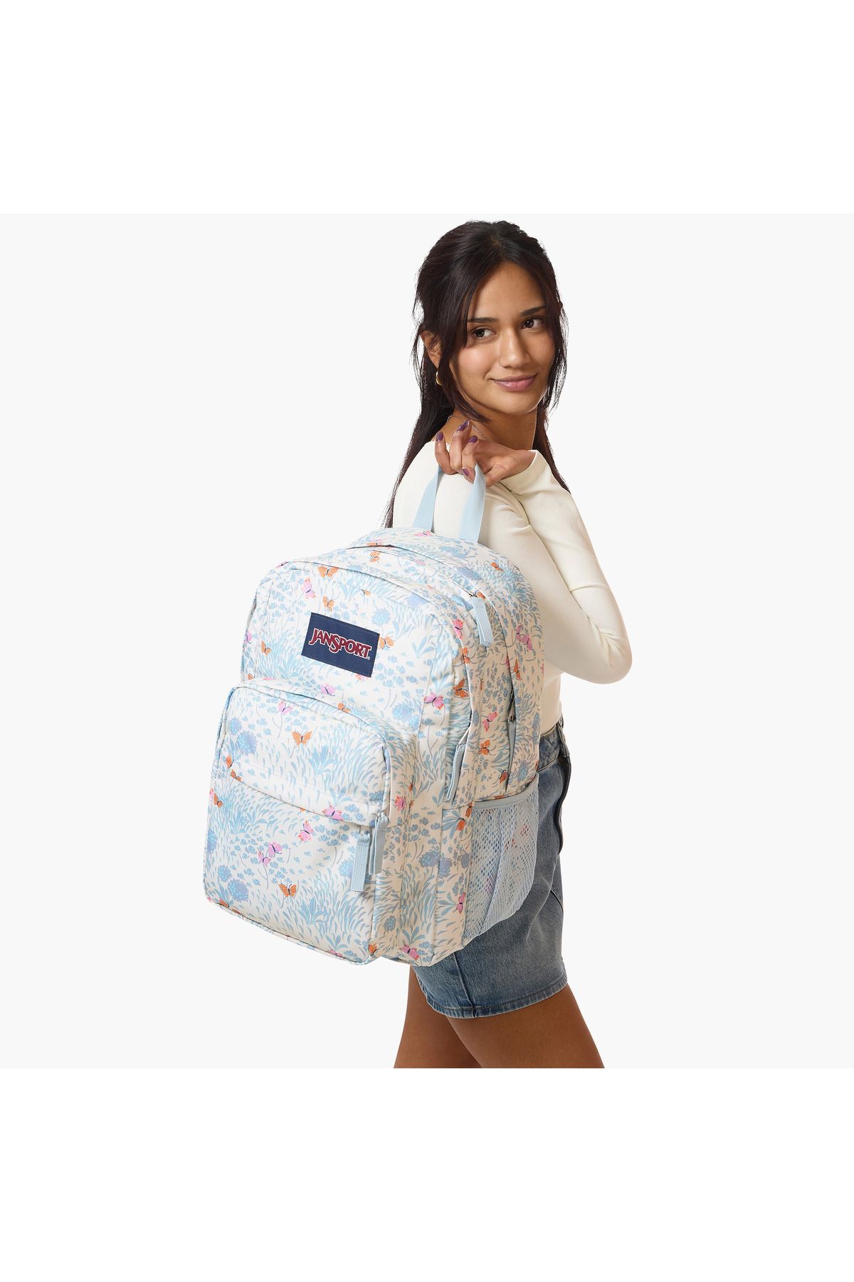 Jansport-Butterfly Print Backpack with Adjustable Straps and Zip Closure - 19x33x5 cms 2