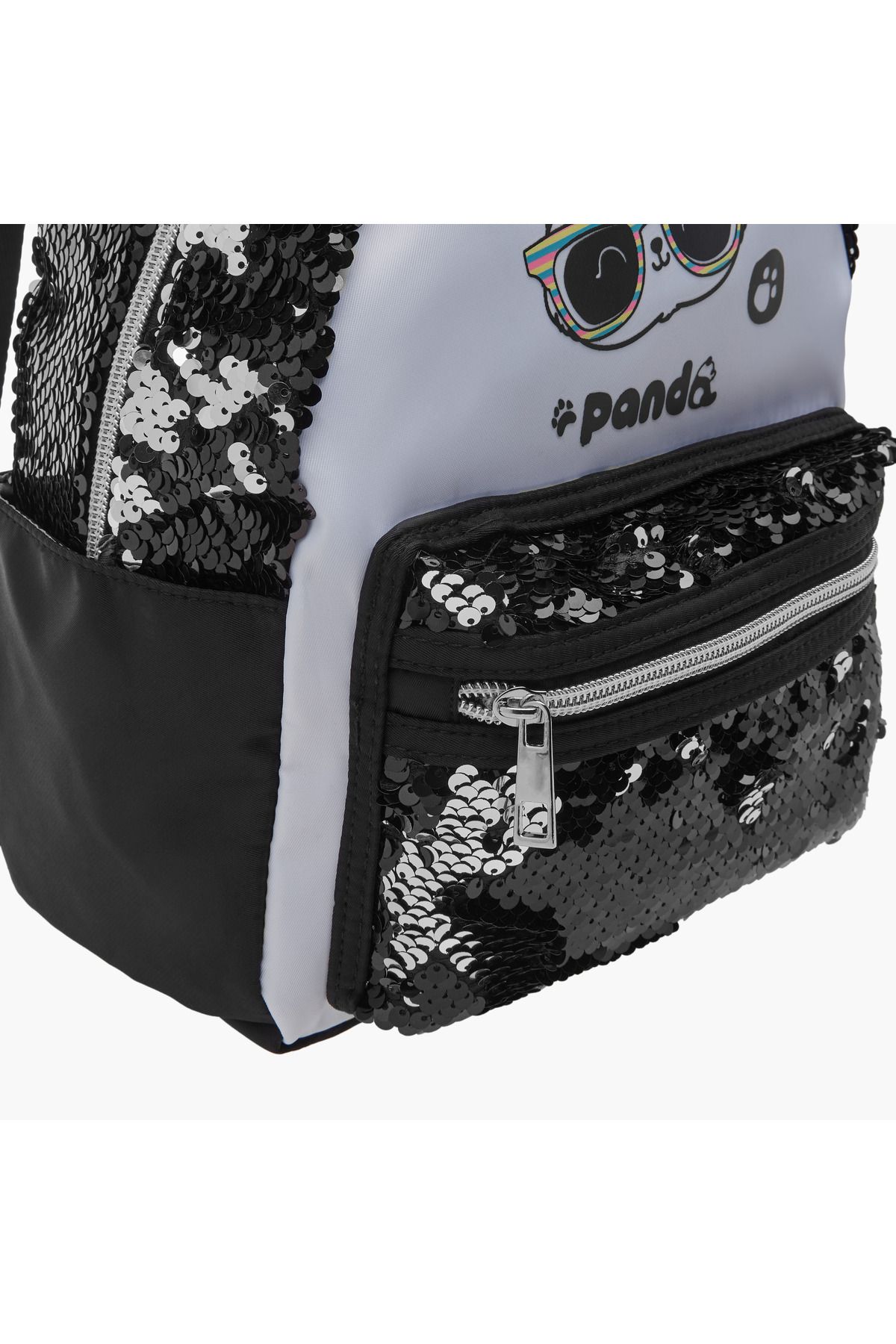 Icon-Panda Print Sequinned Backpack with Adjustable Straps - 27x23x11 cms 4