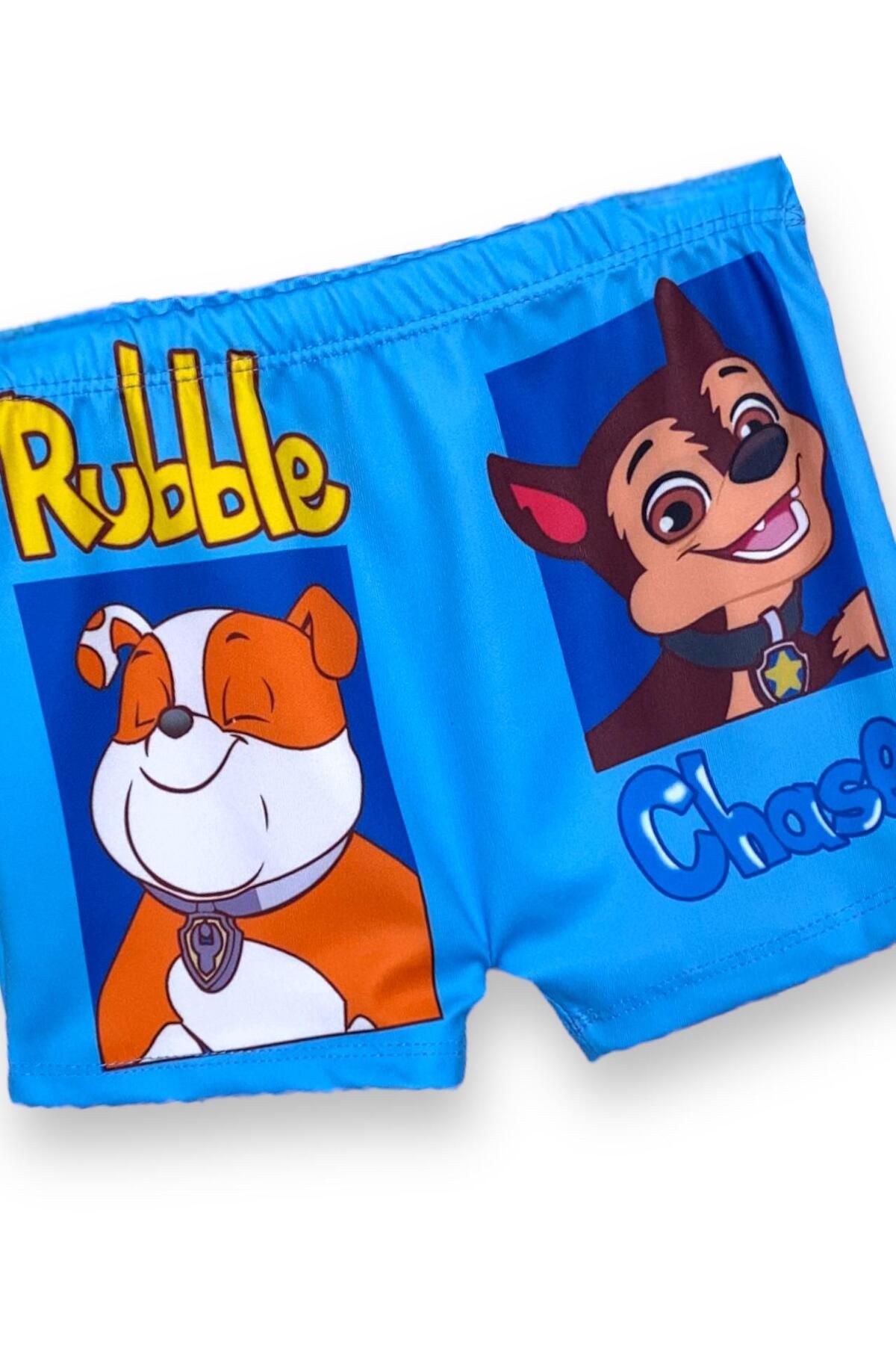 LİTTLE TORTOİSE-Boy's Rabble and Chase Cartoon Character Pattern Sea Shorts Bonnet Set 3