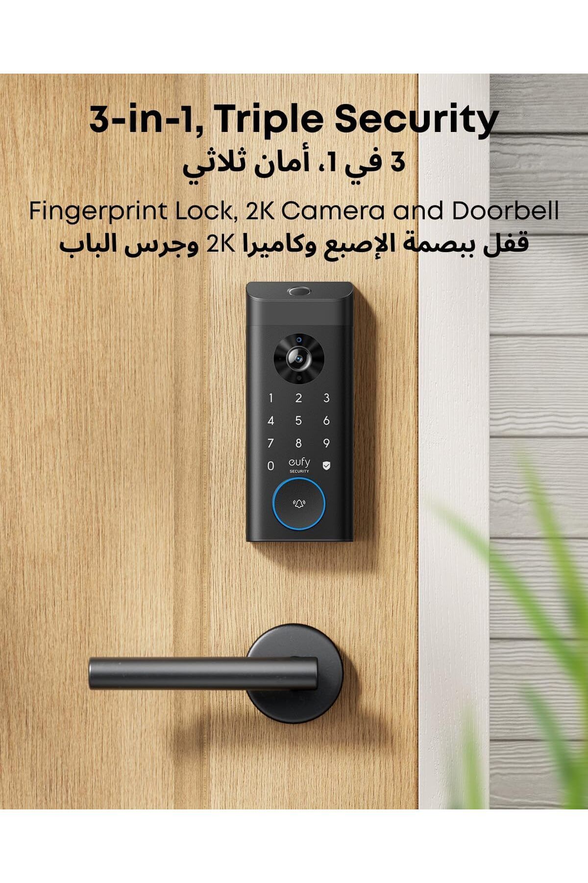 eufy-Security Video Smart Lock E330, 3-in-1 Camera+Doorbell+Fingerprint Keyless Entry Door Lock, WiF 3