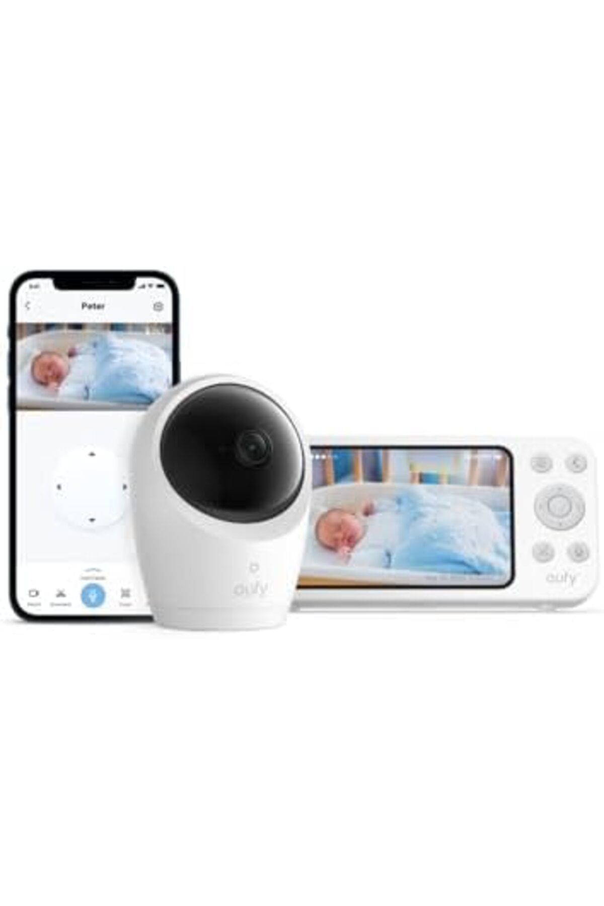 eufy-جهاز مراقبة الأطفال E20 مع كاميرا 2K، واتصال واي فاي هجين وبدون واي فاي، والتحكم في التطبيق والشاشة، 2