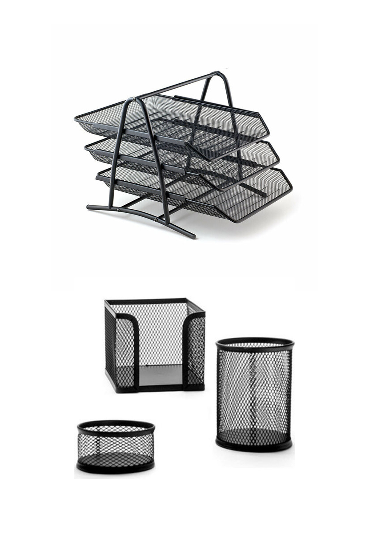 everart Siyah Evrak Rafı Metal Fileli 3'lü Kalemlik Seti