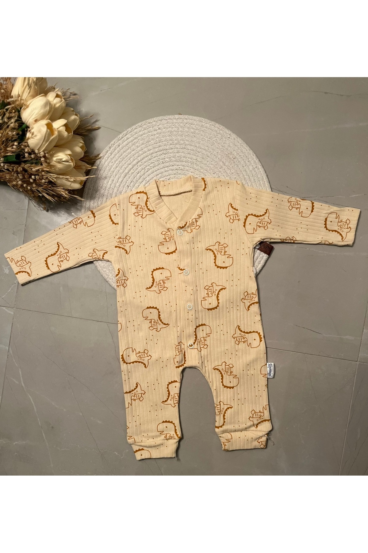 bellamombaby Dinazor Desenli Manşetli Tulum