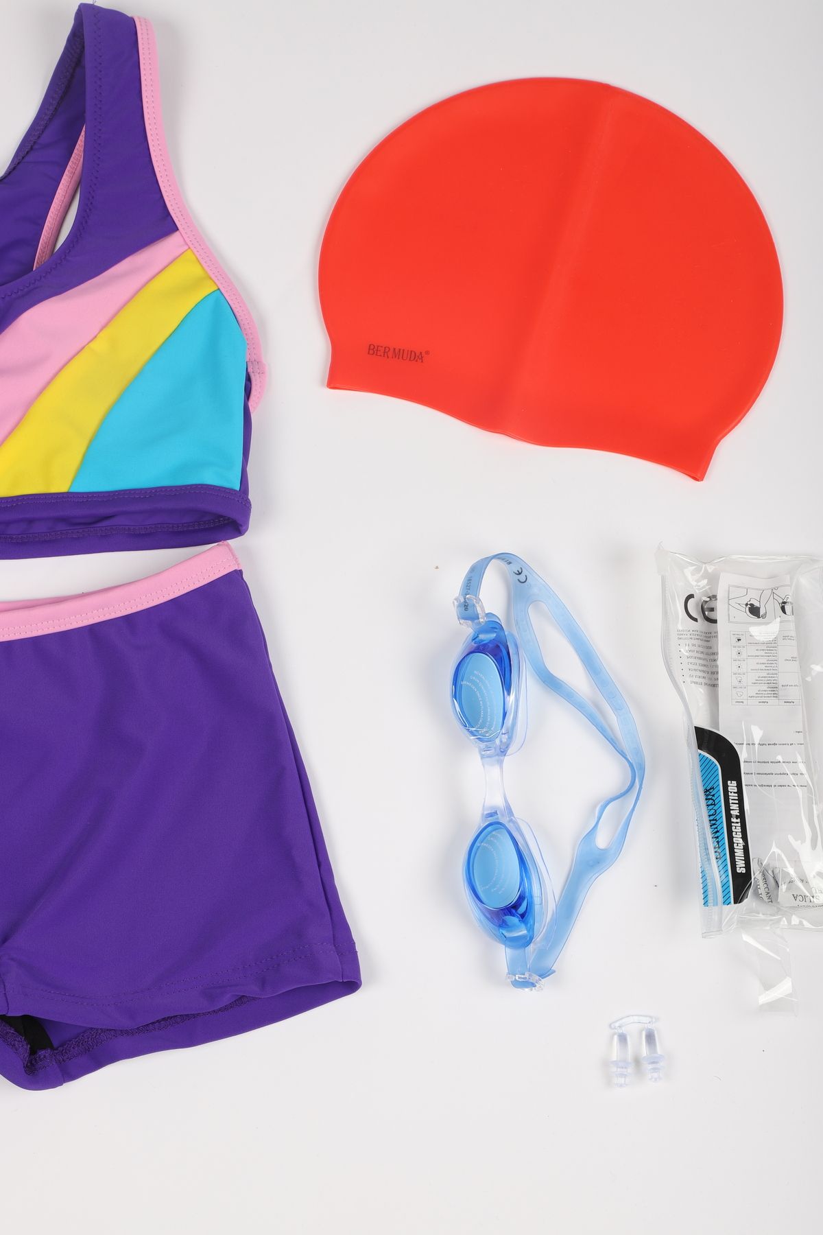 My-o-Set de înot pentru copii - /Ochelari de înot /Dop pentru urechi/ Bone din silicon / Bikini pentru înotător pentru copii cu pantaloni scurți - Set de 4 3