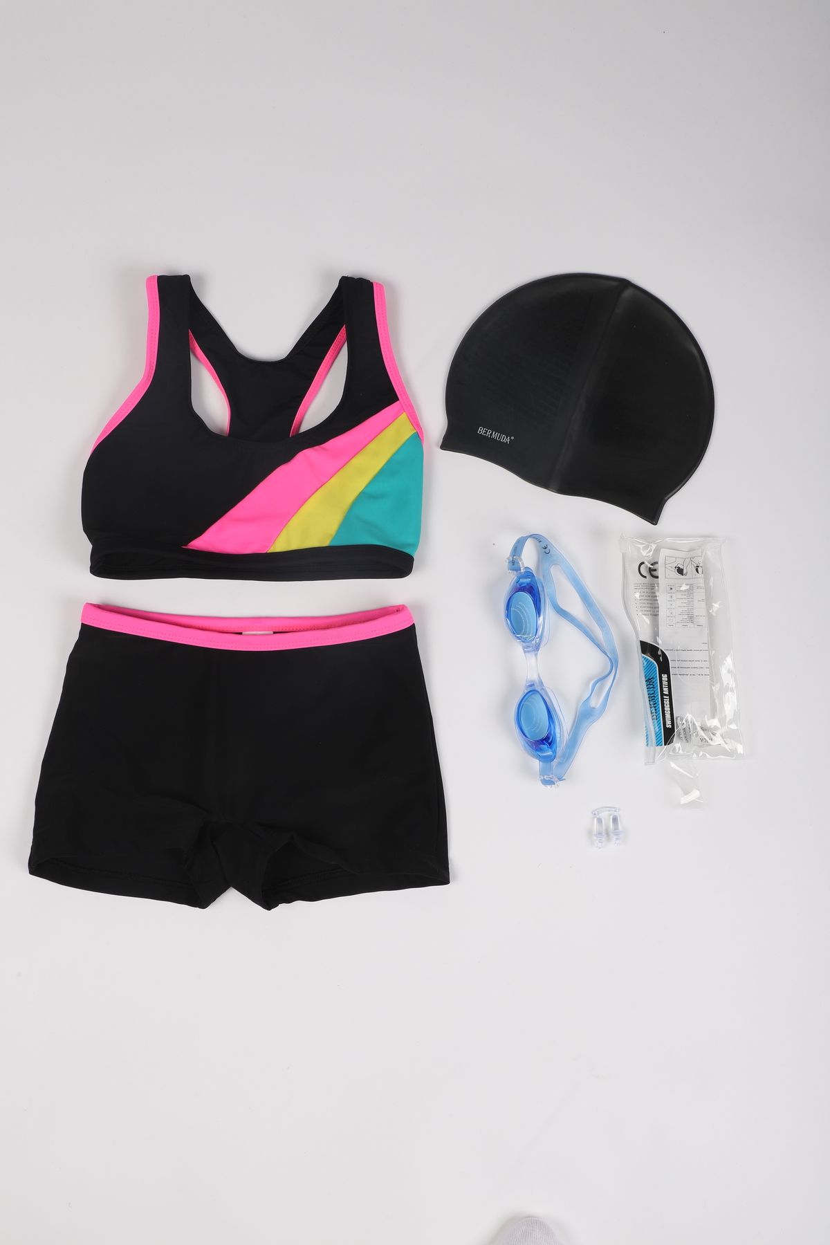 My-o-Set de înot pentru copii - /Ochelari de înot /Dop pentru urechi/ Bone din silicon / Bikini pentru înotător pentru copii cu pantaloni scurți - Set de 4 4