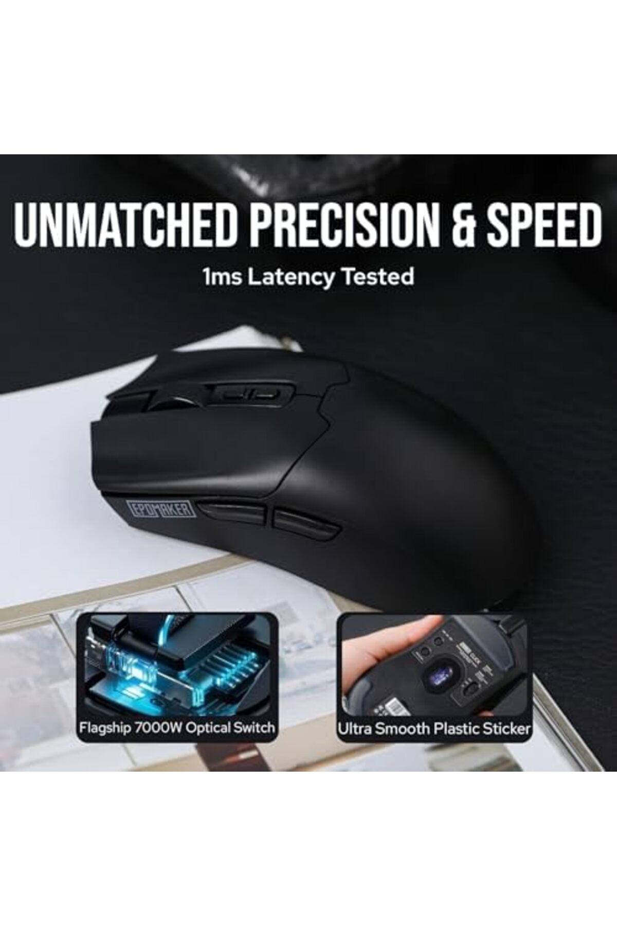 Epomaker-Click Wireless Gaming Mouse, 8KHz Polling, PAW 3950 Optical Sensor, 58g Superlight, 42,000 8