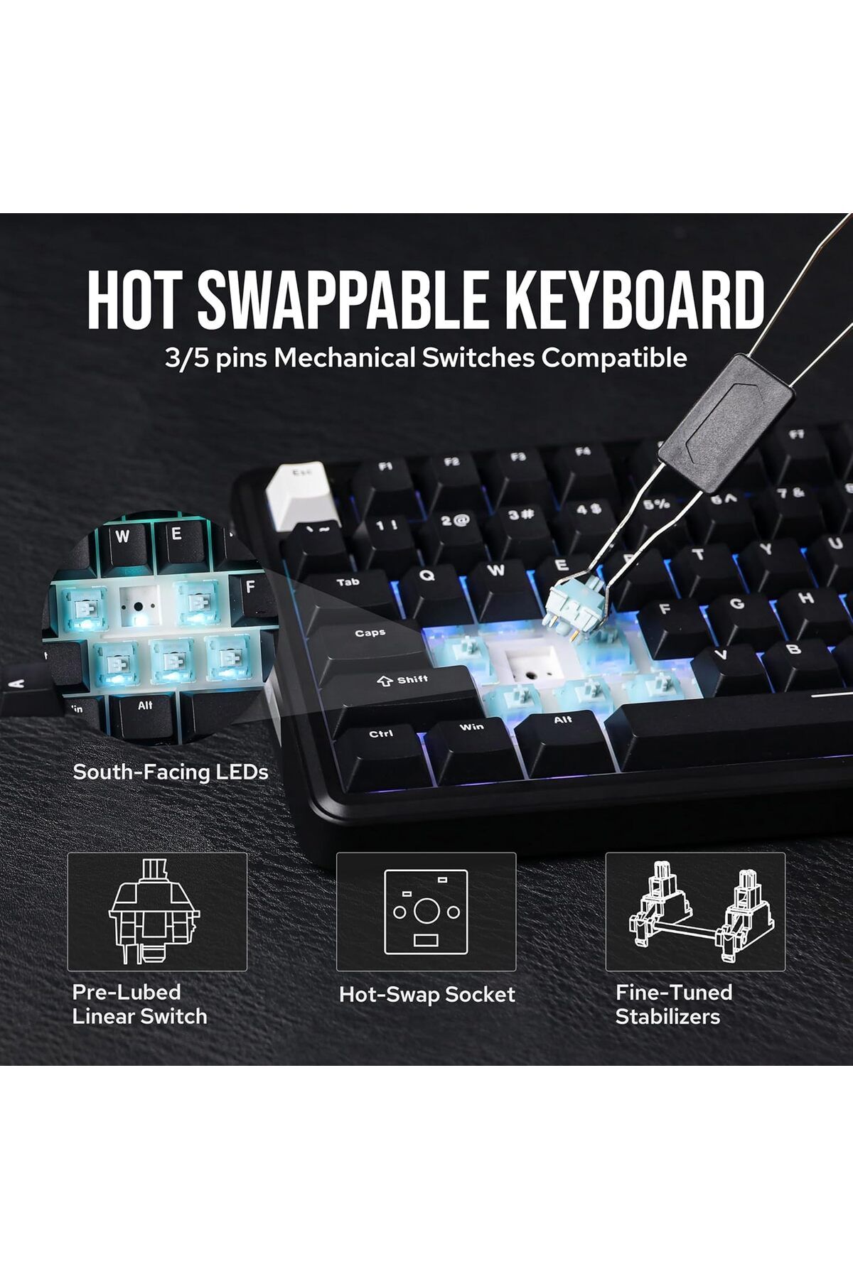 Epomaker-لوحة مفاتيح ميكانيكية لاسلكية TH85 QMK/VIA، BT5.0/2.4GHz/USB-C، مُشحمة مسبقًا بلون كريمي جايد مخصص 7