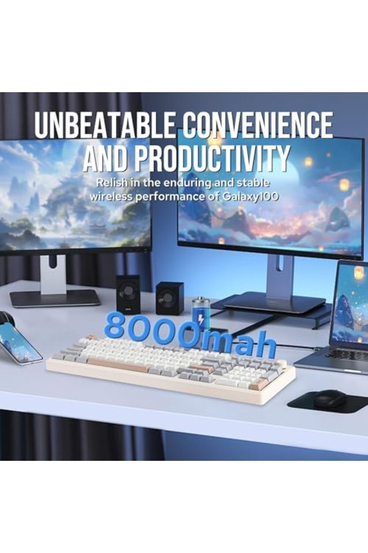 Epomaker-لوحة مفاتيح ألعاب لاسلكية Galaxy100 QMK/VIA، هيكل من الألومنيوم، بلوتوث/2.4 جيجاهرتز/USB-C، مسبقة التجهيز 4