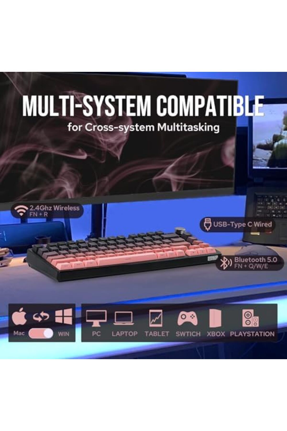 Epomaker-HE75 Mechanical Keyboard with Changeable Knob Module, Wireless Gaming Keyboard with 4000mAh 6