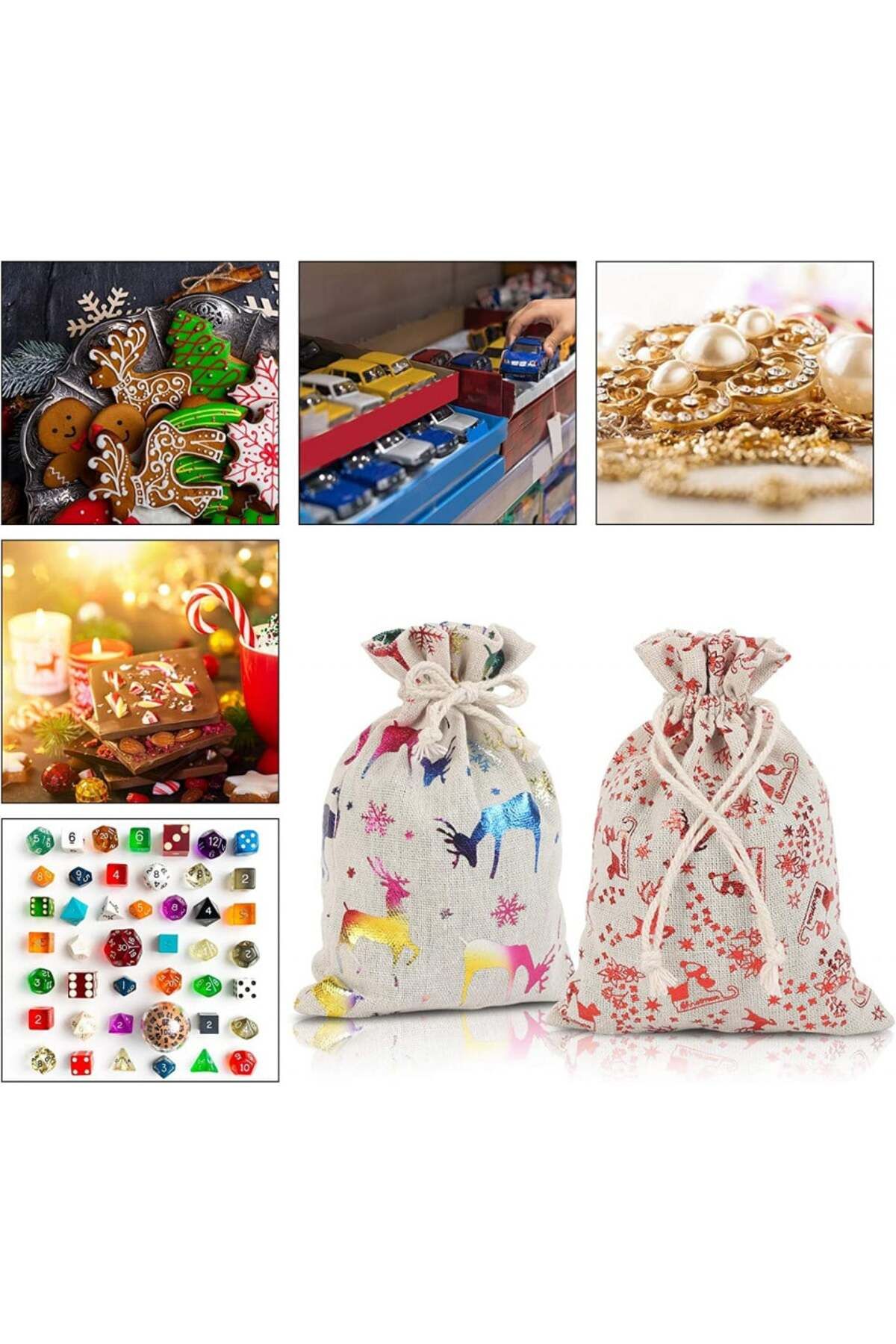 LANMOK-Set de 24 de pungi pentru calendarul de advent LANMOK, pânză, multicolor, 18,3 x 13,3 cm 5