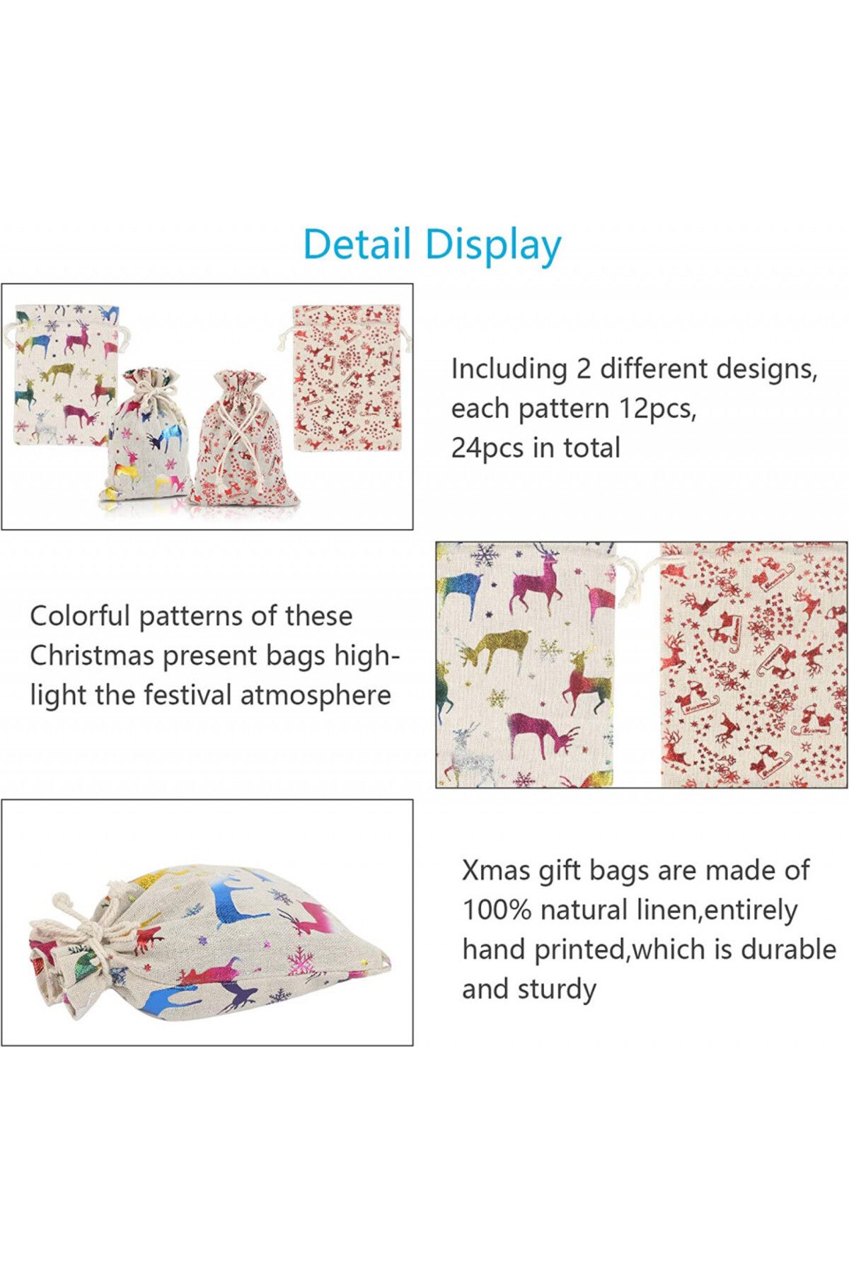 LANMOK-Set de 24 de pungi pentru calendarul de advent LANMOK, pânză, multicolor, 18,3 x 13,3 cm 3