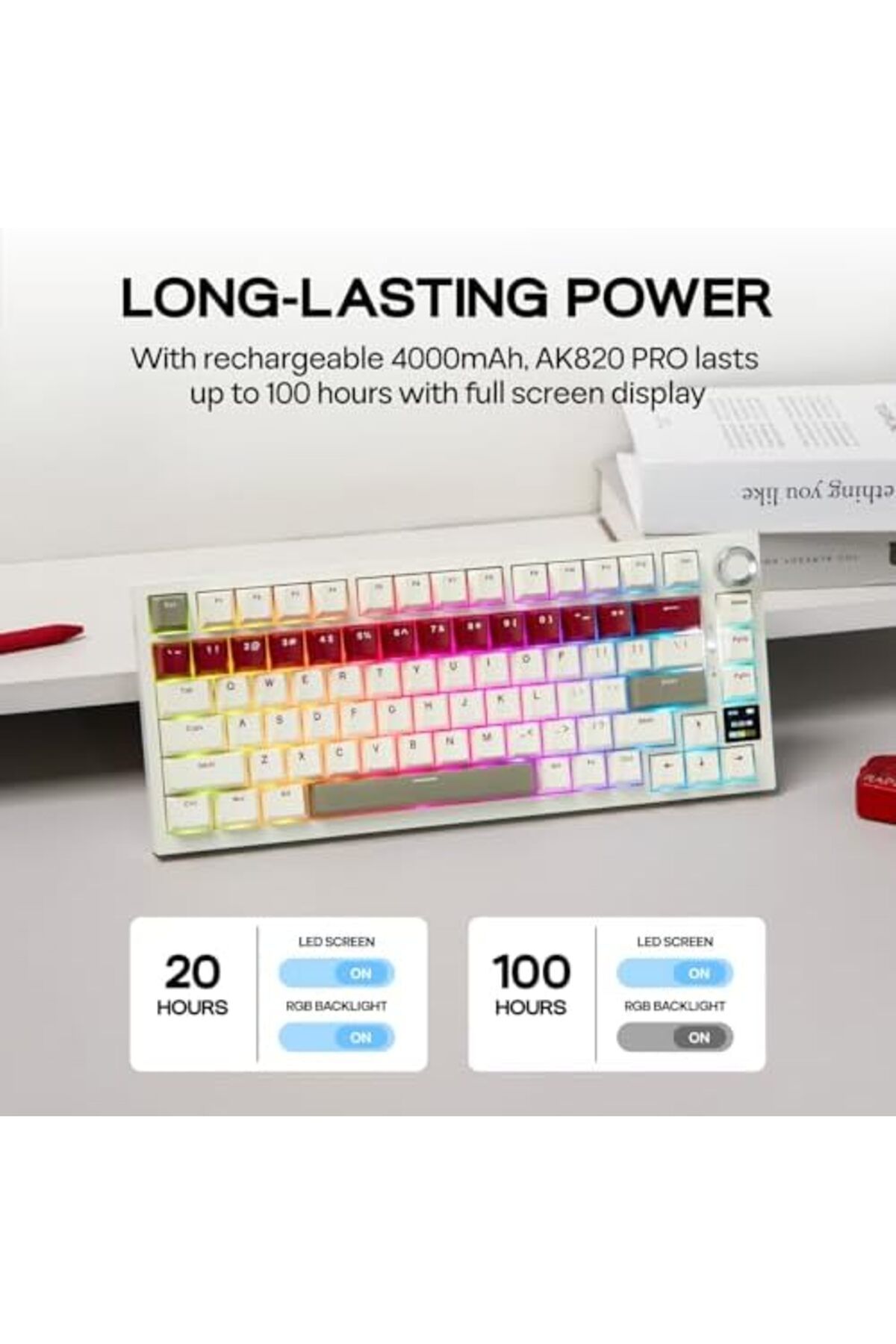 Epomaker-لوحة مفاتيح ألعاب لاسلكية Ajazz AK820 PRO مزودة بشاشة TFT ومقبض، قابلة للتبديل السريع، 2.4 جيجاهرتز/وحدة 8