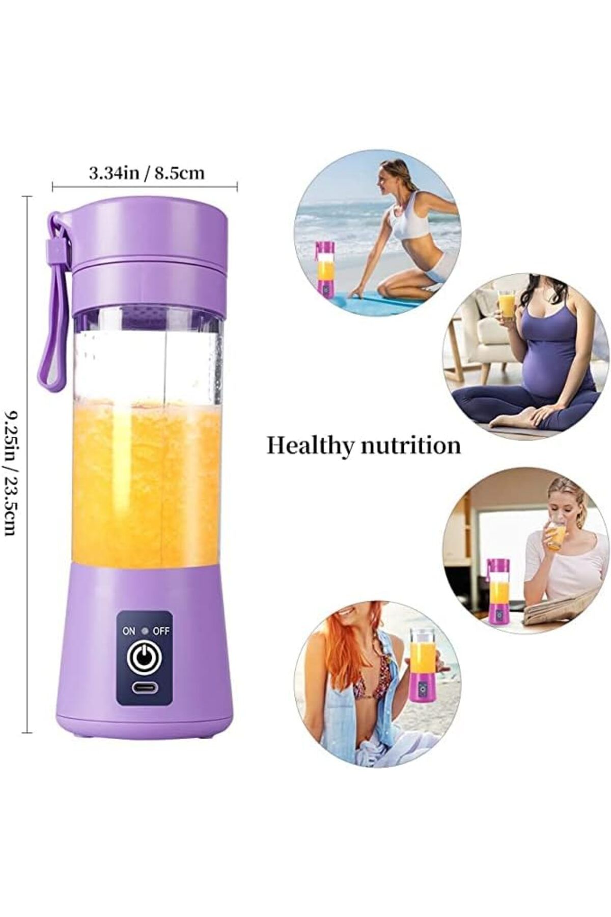 Yuwell-YU WELL Portable Blender Cup, Electric USB Juicer Blender, Mini Blender 380ml Sky Blue 3
