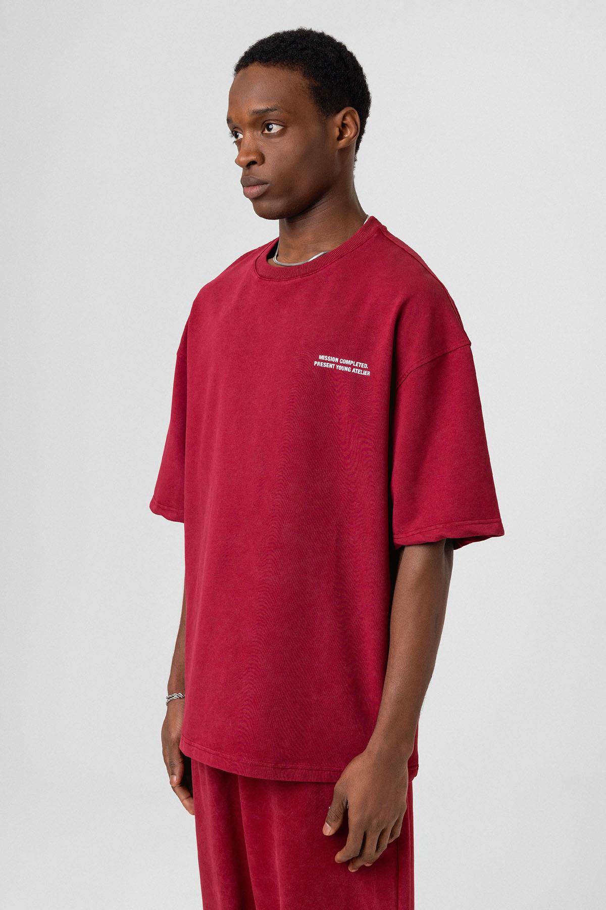 Yıkamalı Arka Baskılı Oversize Eşofman Takım Bordo — رنگارنگ V90-05 — تصویر 3 از 8