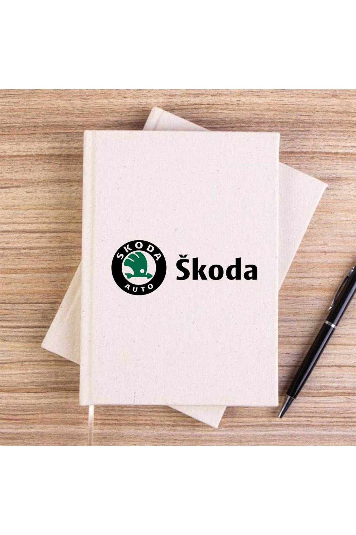 Z zepplin-Skoda Text Logo Cream Unlined Canvas Notebook 1
