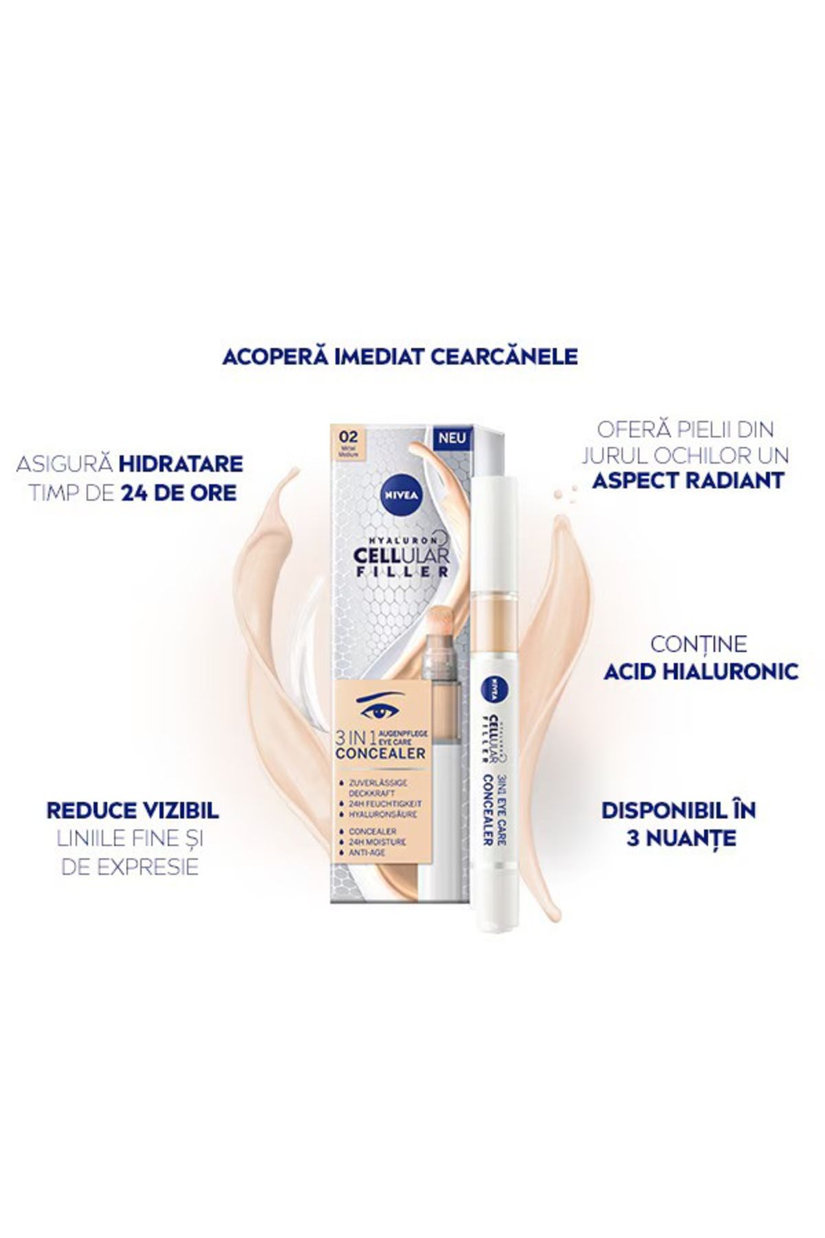 NIVEA-Moisturizing concealer for the eye area, Nivea Cellular 3in1 Eye Concealer, light shade, 4 ml 9