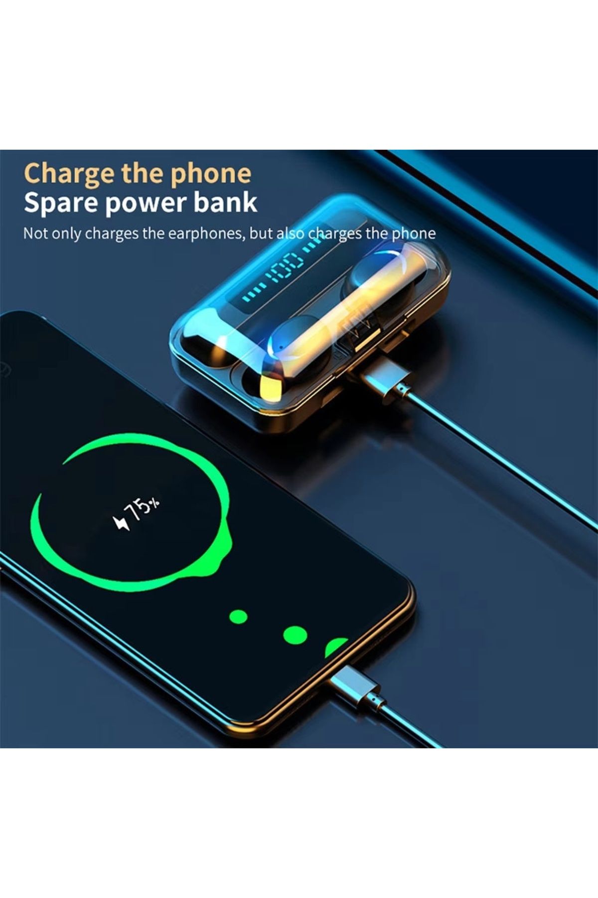 divendi-ro-Căști Bluetooth, fără fir, afișaj LED, control tactil, reducere a zgomotului și baterie externă 2