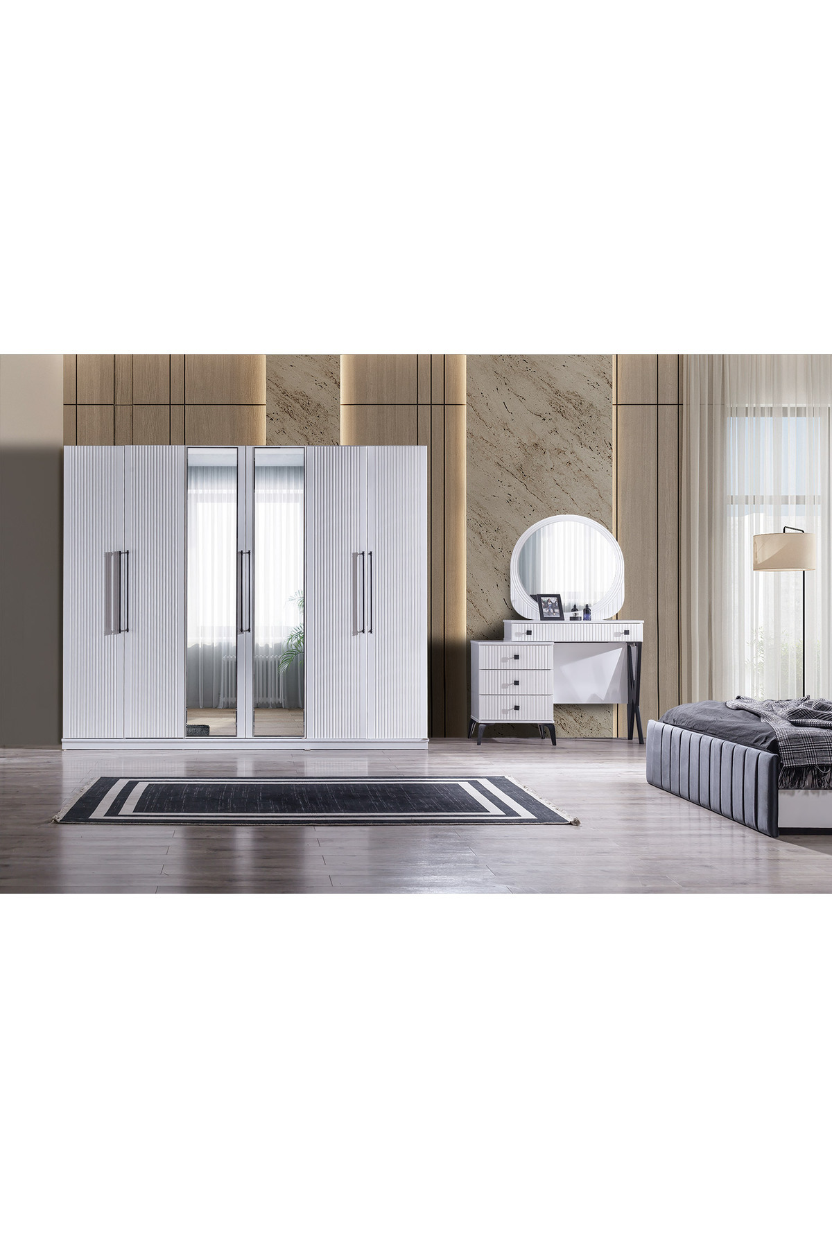 Velura Home & Living Stil (Beyaz) Modern 6 Kapaklı Aynalı Gardırop