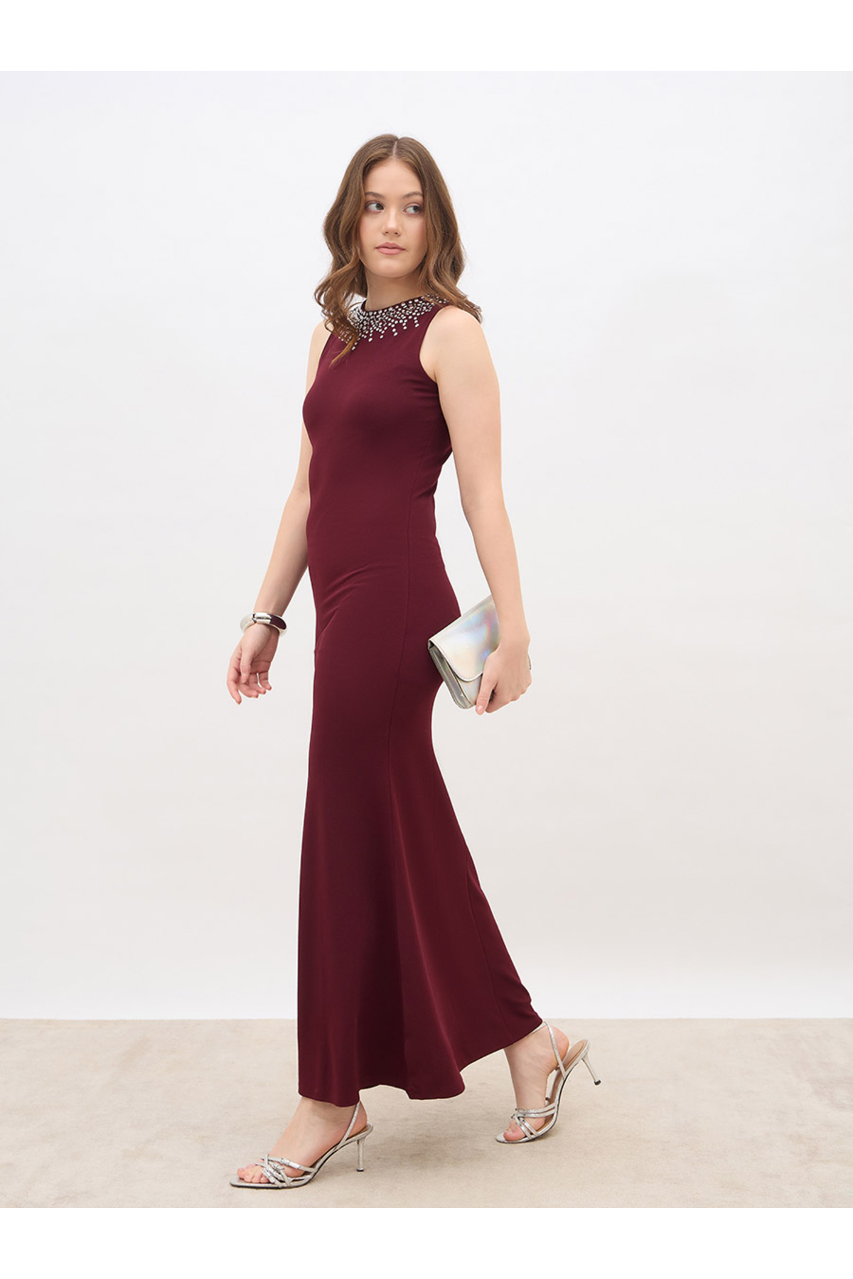 Styli Embellished Round Neck A-Line Maxi Dress